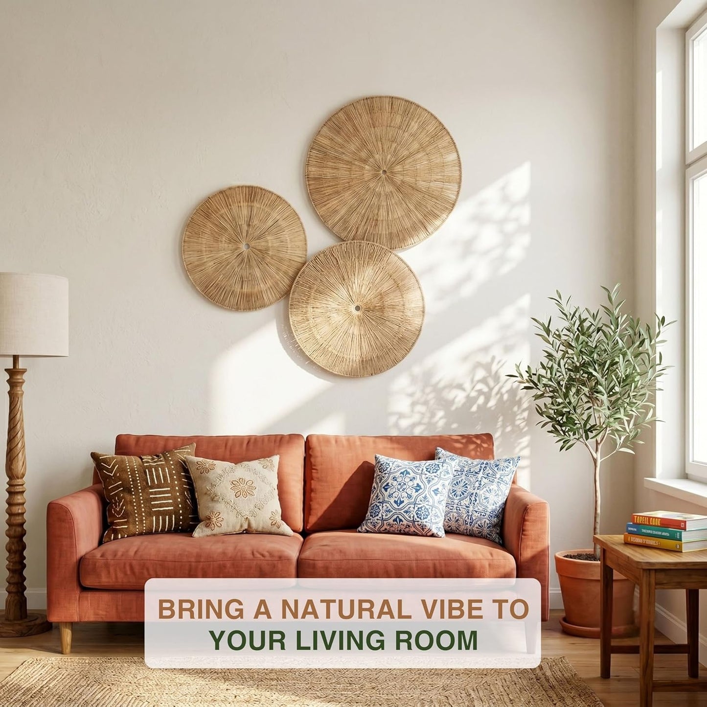 Large Seagrass Wicker Hanging Basket Decor for Boho Farmhouse Living Room / Moonlight / Set of 3