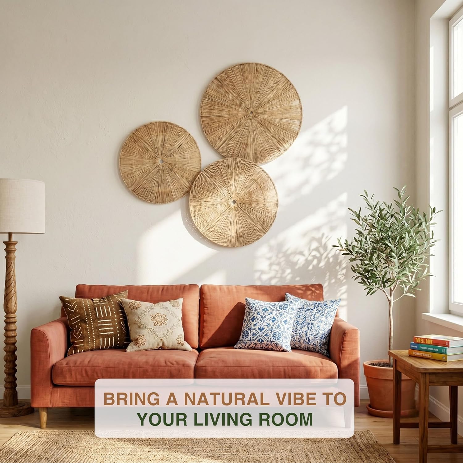 Large Seagrass Wicker Hanging Basket Decor for Boho Farmhouse Living Room / Moonlight / Set of 3