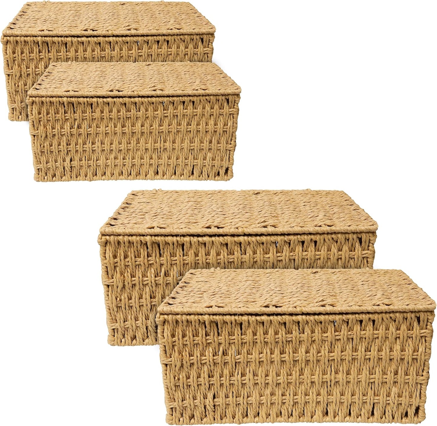Woven Stackable Storage Baskets / NO LINER / Beige / Set of 4