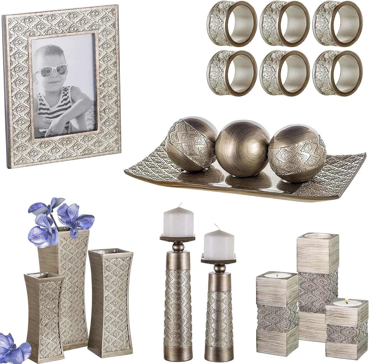 Dublin Decorative Tray and Orbs Balls Set / Silver