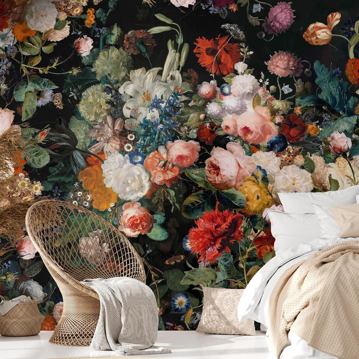 Dark Floral Vintage Oil Painting Wallpaper / 148 x 98 / Multicolour