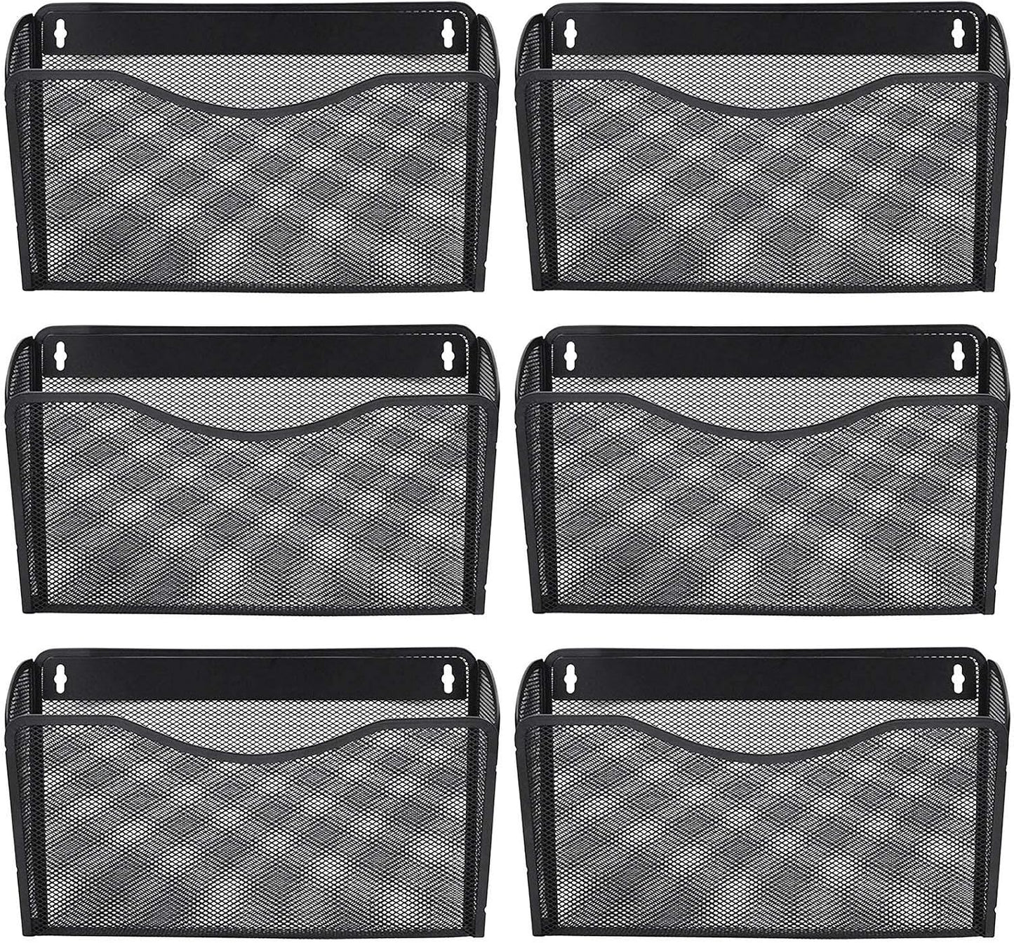 6 Single Pocket Mesh Hanging File Organizer, Vertical Wall Mounted Magazine File Holder, Mount Basket Mail Paper