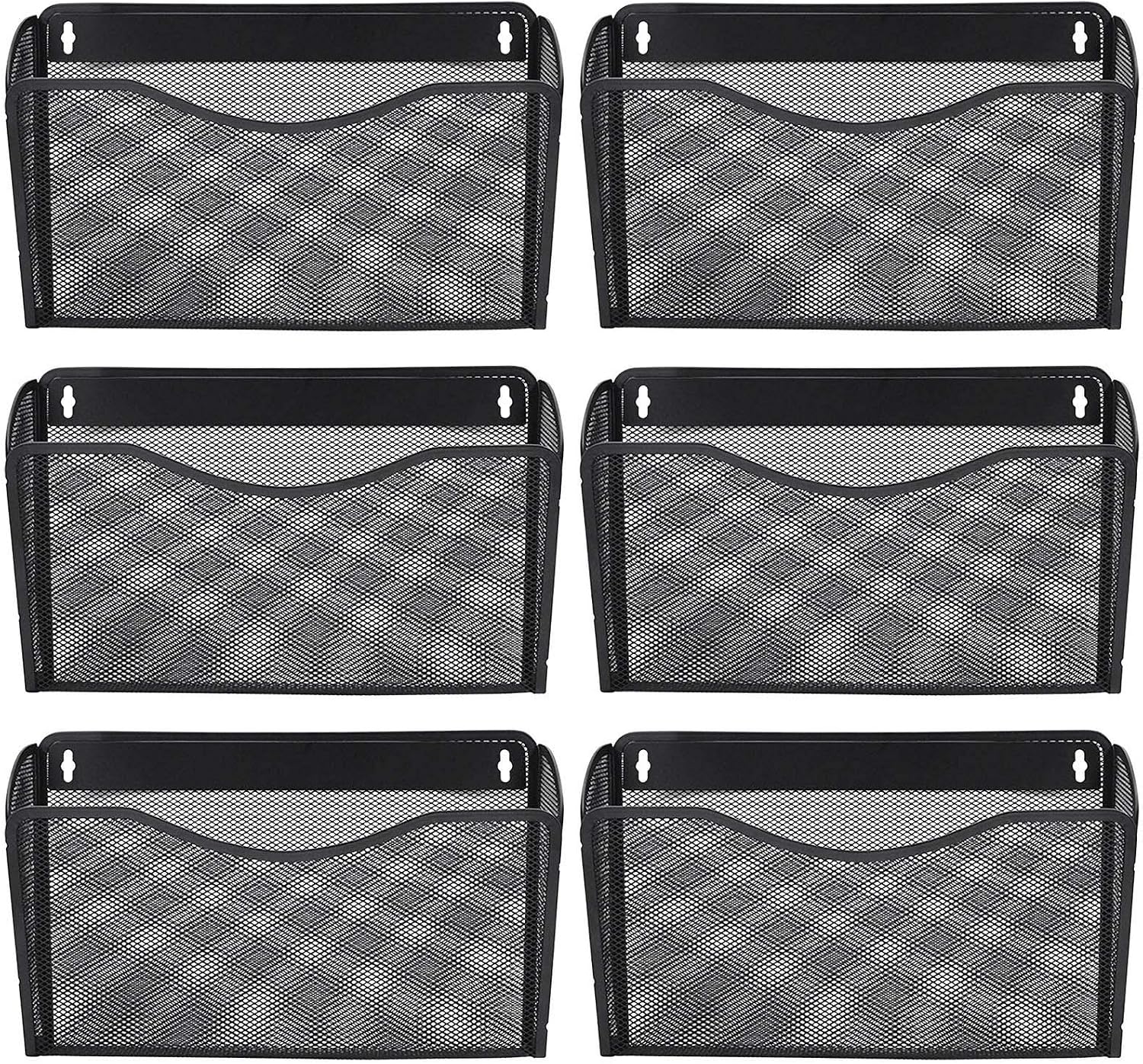 6 Single Pocket Mesh Hanging File Organizer, Vertical Wall Mounted Magazine File Holder, Mount Basket Mail Paper