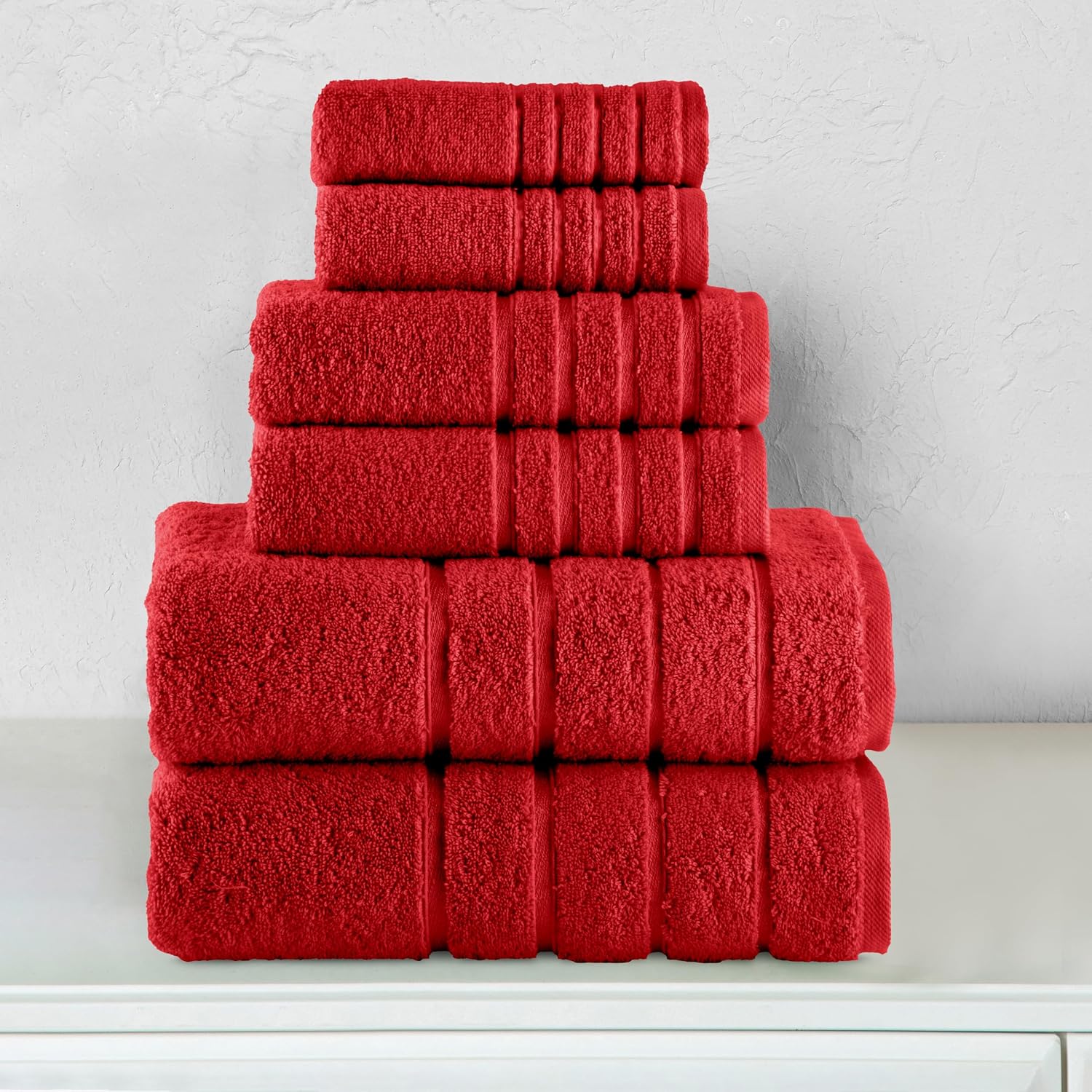 Elegant Comfort 4 Lines Viscose Stripe 6-Piece Premium Towel Set - 100% Turkish Cotton High Absorbent Luxury Bathroom