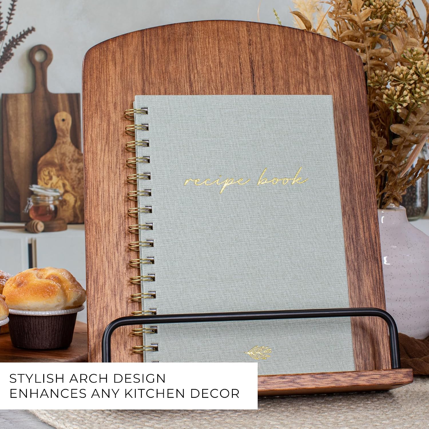 Beautiful Cookbook Stand for Your Kitchen Counter - Solid Wood, Fits iPad | Easily Keeps Cook or Recipe Books Open for