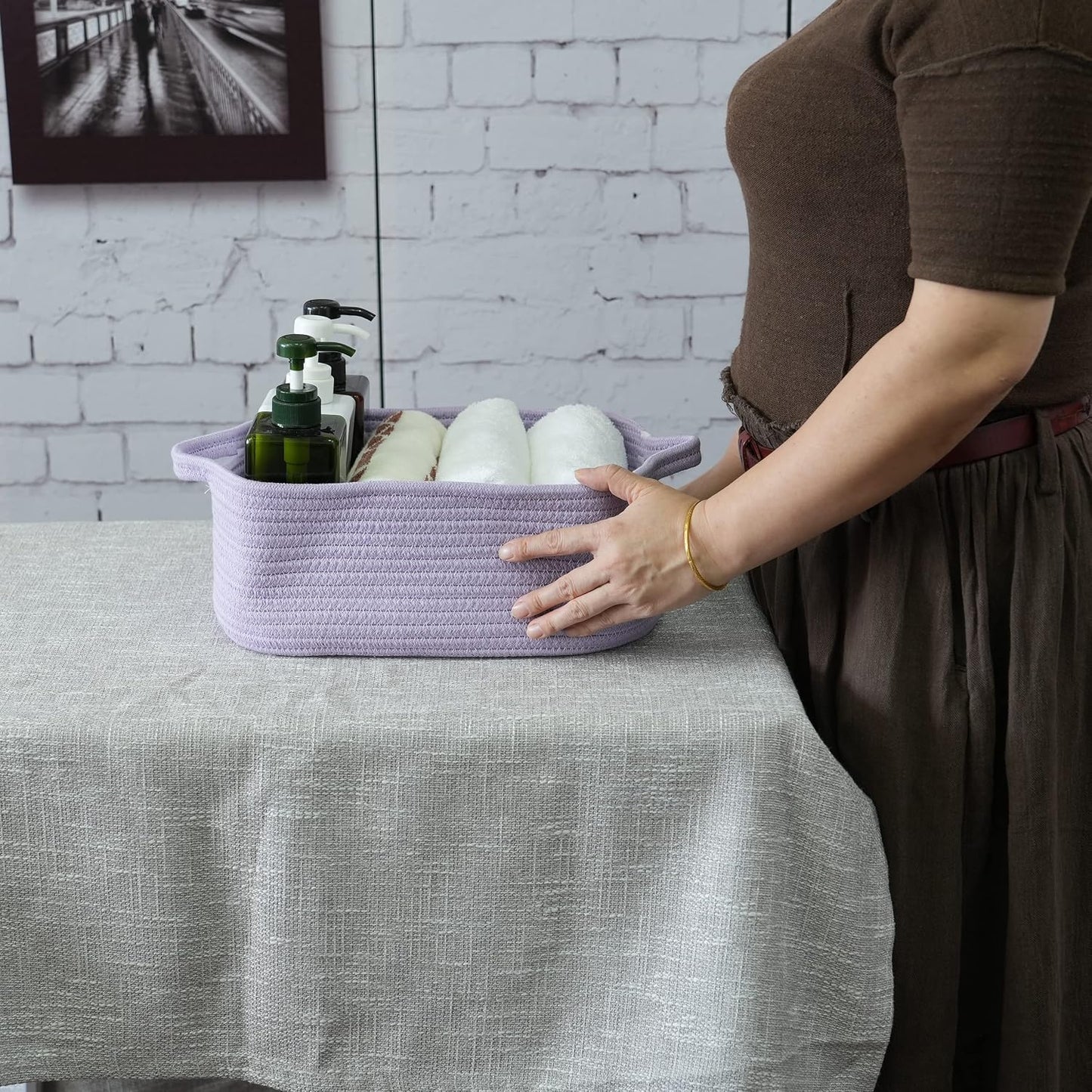 Woven Cotton Rope Storage Basket / Light Purple