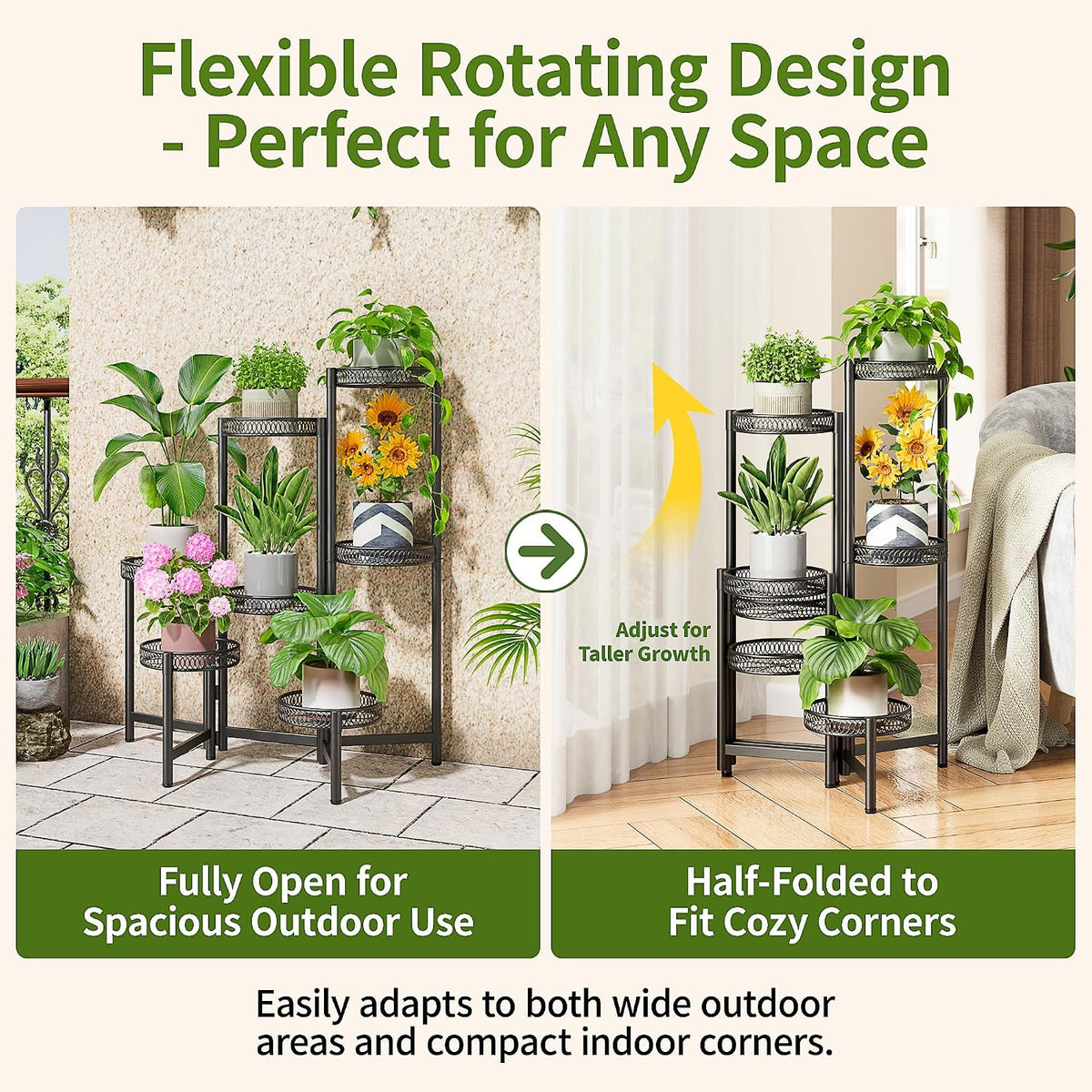 Plant Stand Indoor Outdoor, 7 Tier Large Plant Stand with 7.9-Inch Wide Drainage Tray, Tiered Corner Metal Iron Flower