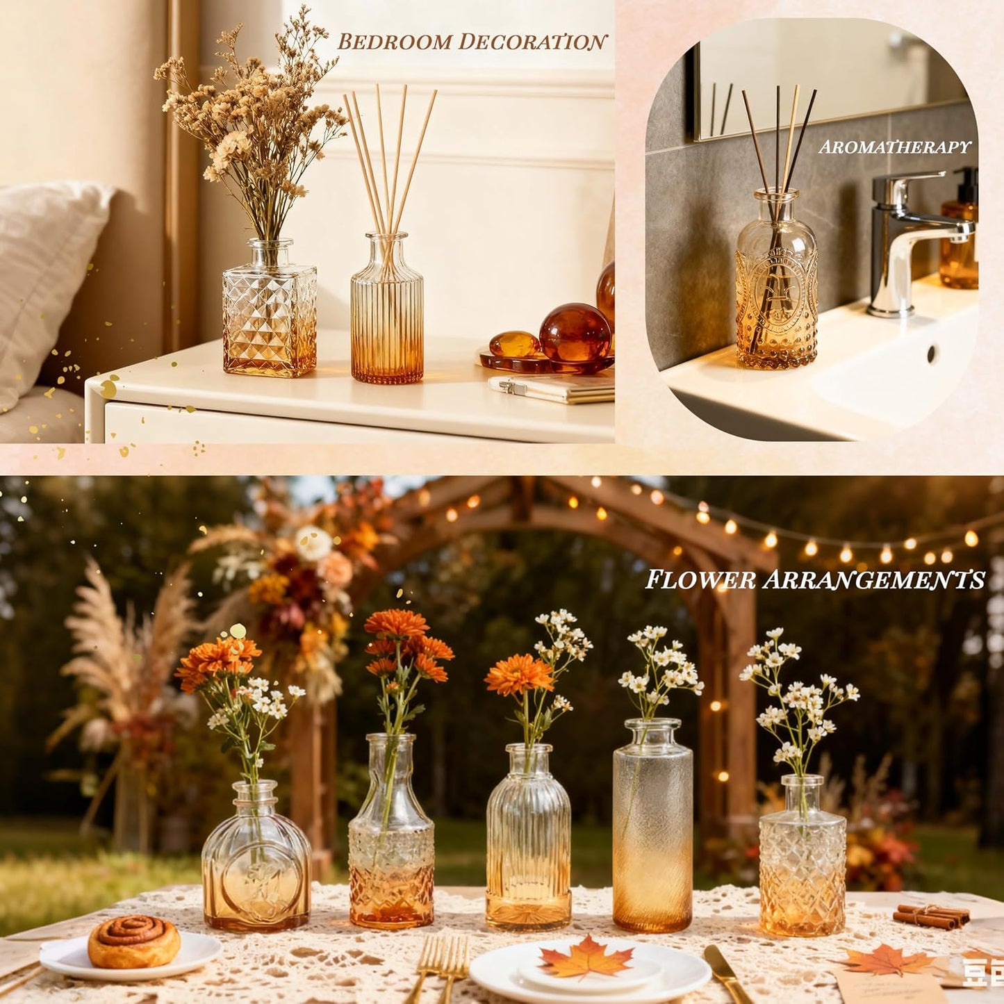 Glass Bud Vases Small Flower Vases for Rustic Wedding Centerpieces Table / Amber / Set of 32