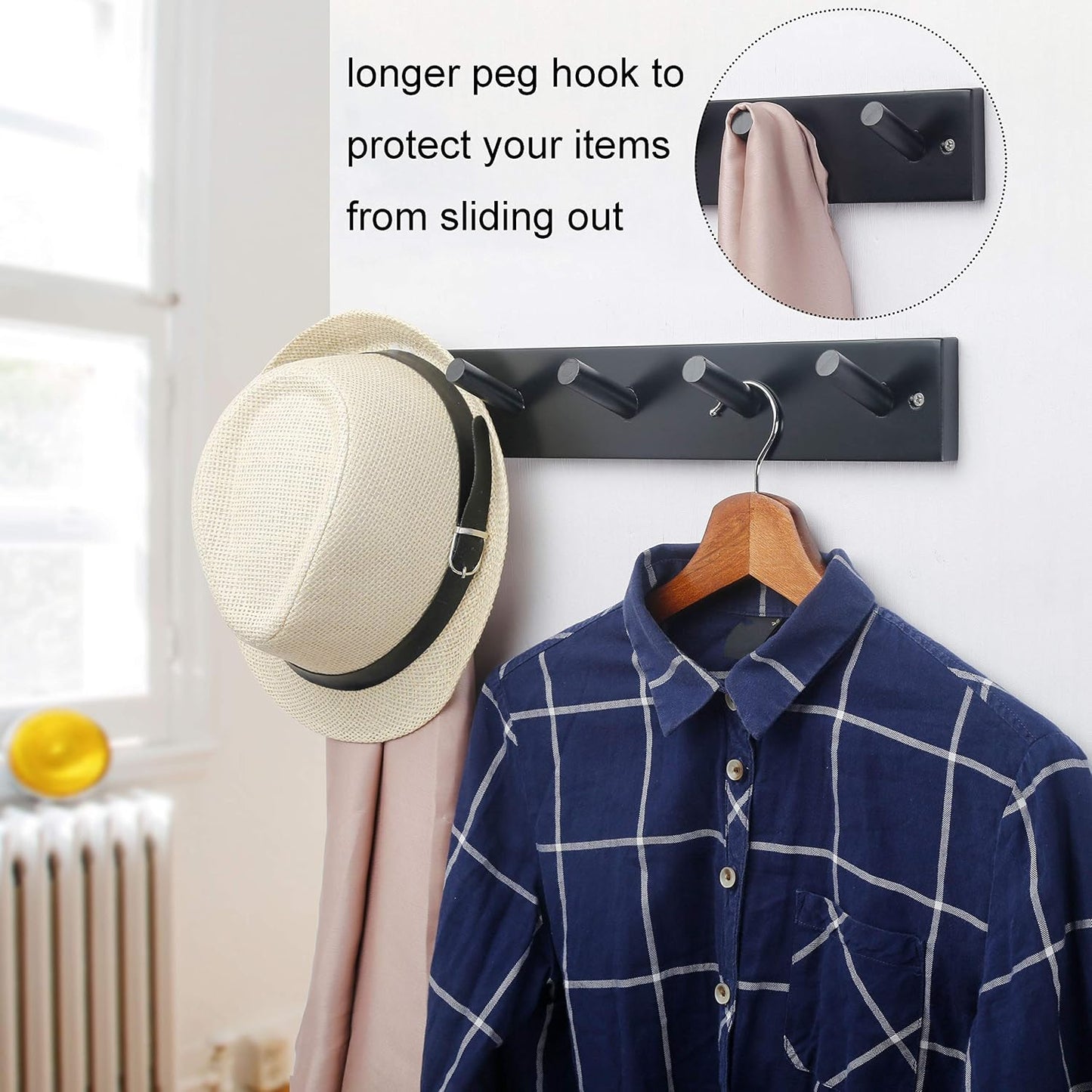 WEBI Coat Rack Wall Mounted,16" Hole to Hole,Coat Hanger Wall Mount with 5 Hooks for Hanging Coats,Hook Rack Peg Rail
