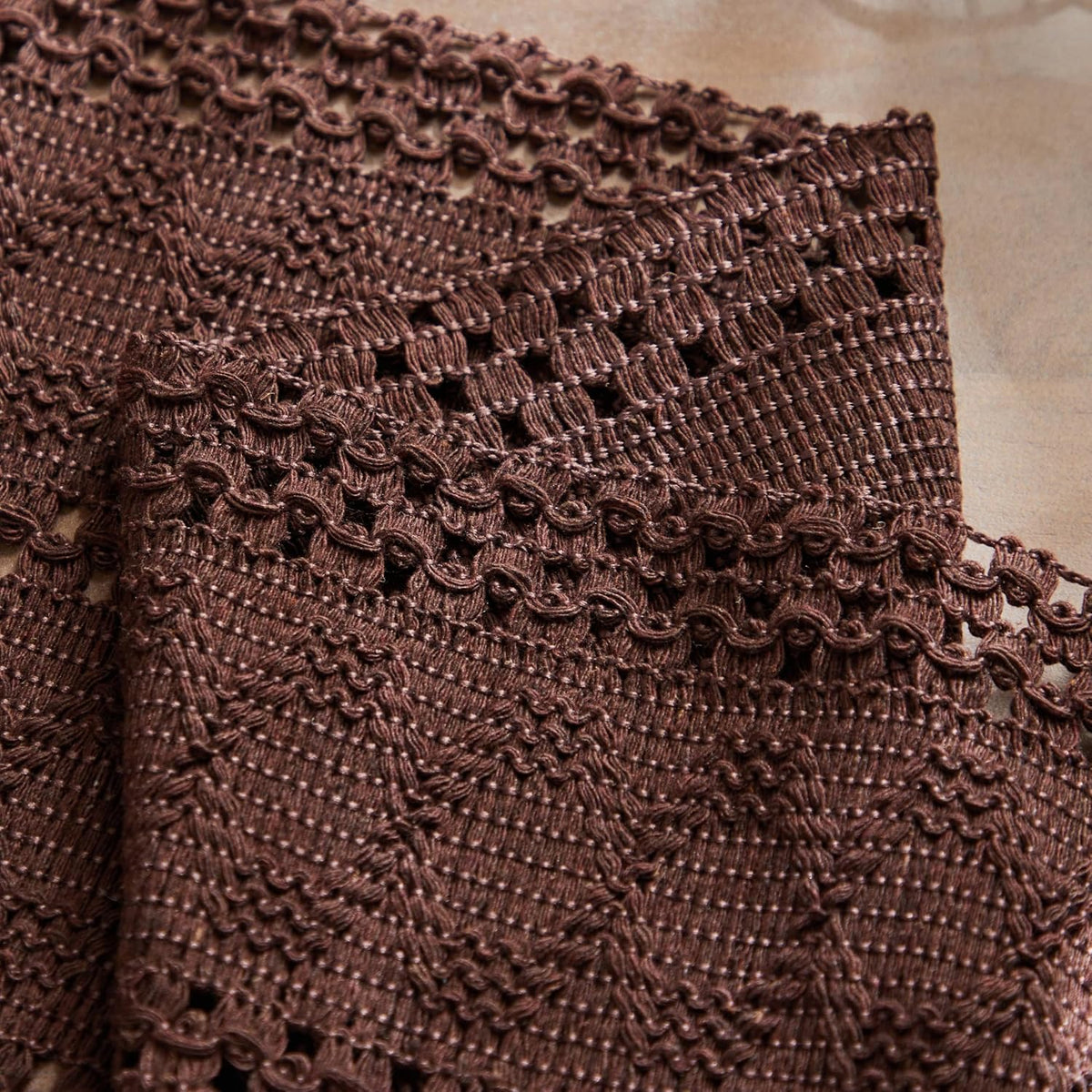 Macrame Style Boho Placemats Set of 6, Chocolate 12x20 Inch | Decorative Farmhouse Table Mats, Natural Cotton Woven