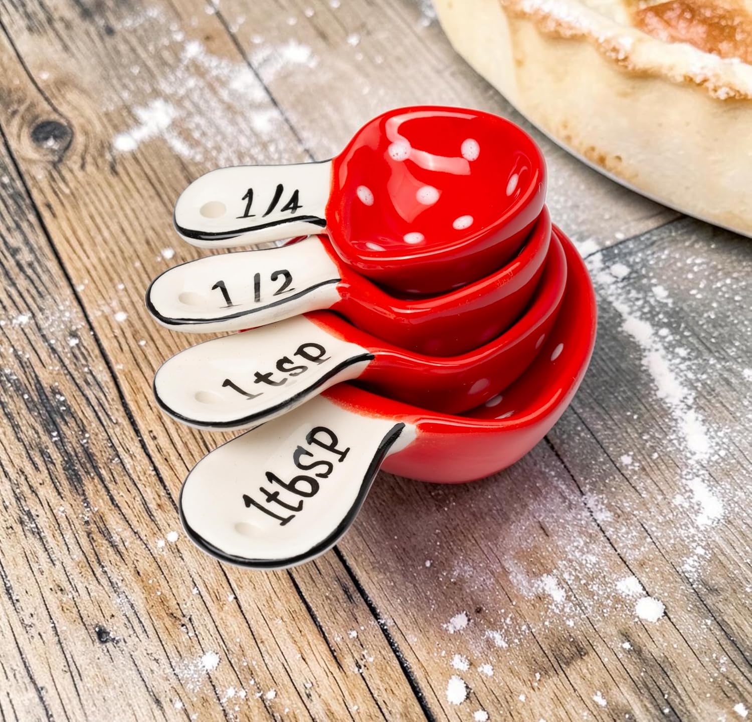 Fine Ceramic Woodland Fairy Mushroom Measuring Spoons / Red / Set of 4