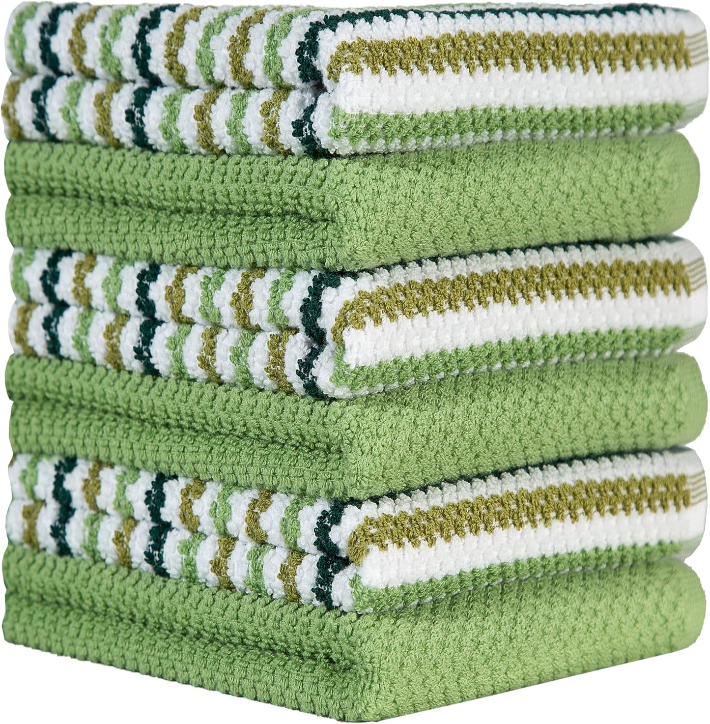 Bumble Kitchen Towels 6 Pack 100% Cotton 16"x26" - Sage Wide Stripe | 430 GSM Soft Kitchen Hand Towels with Hanging