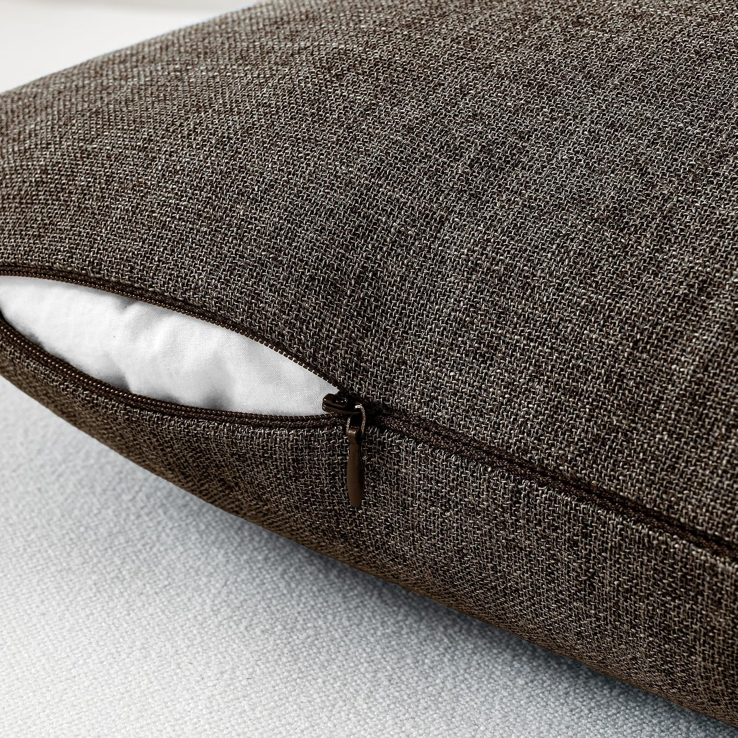 Decorative Linen Burlap Pillow Covers Farmhouse Boho Accent / 18 x 18 / Dark Brown / Set of 2
