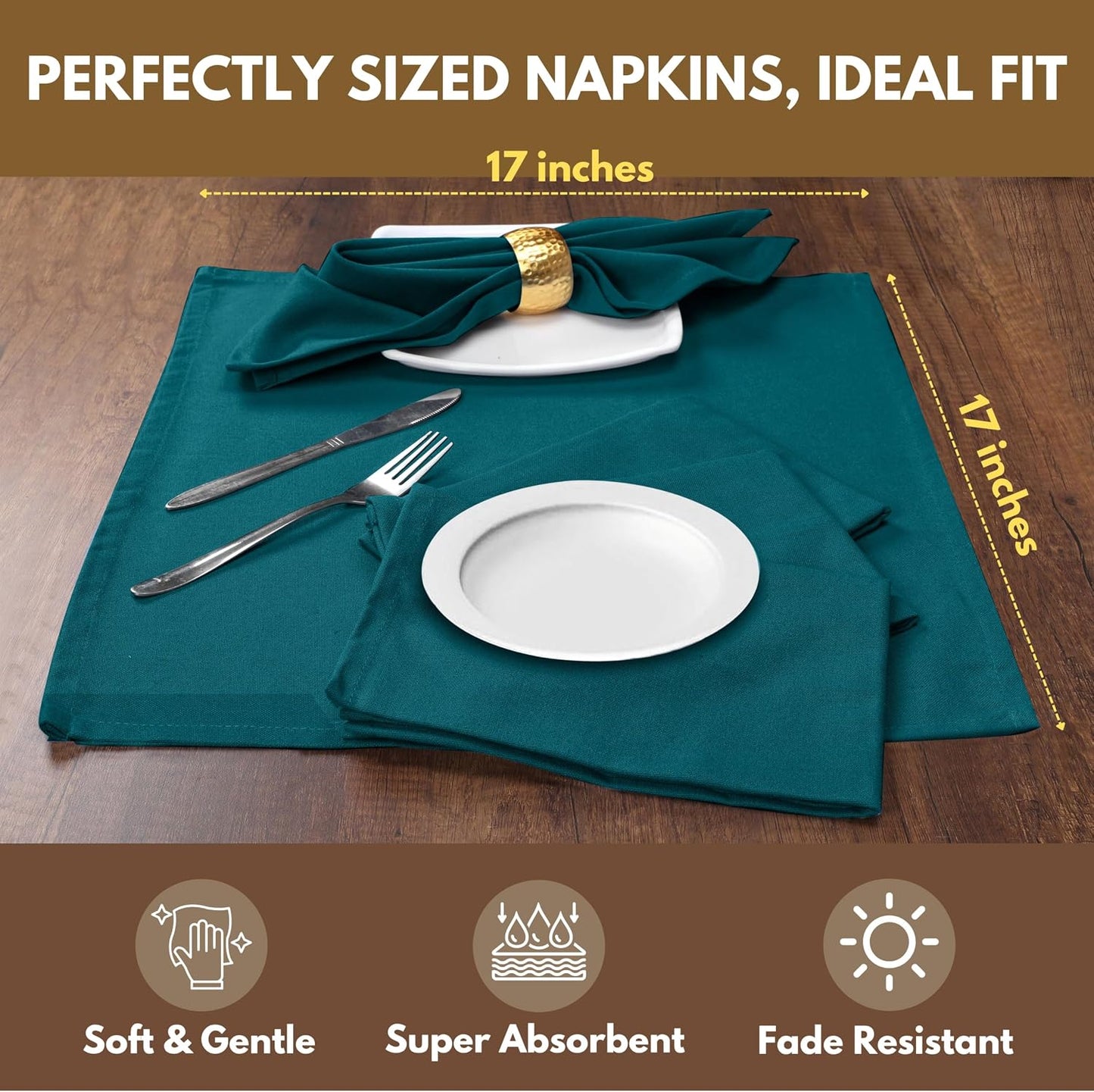 Native Fab Cloth Napkin Set of 12, 100% Cotton, Washable, Reusable Dinner Cloth Napkin 17x17 inches, Table Decor