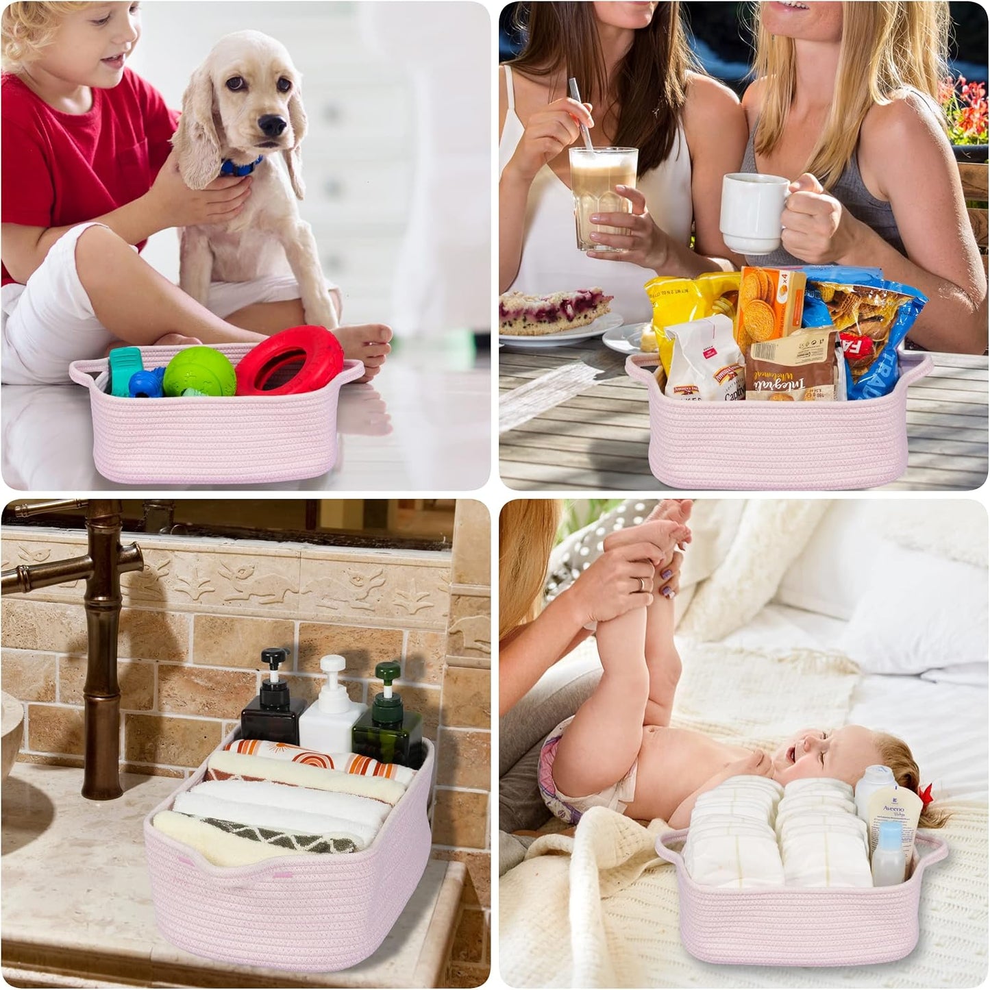 Woven Cotton Rope Storage Basket / Light Pink
