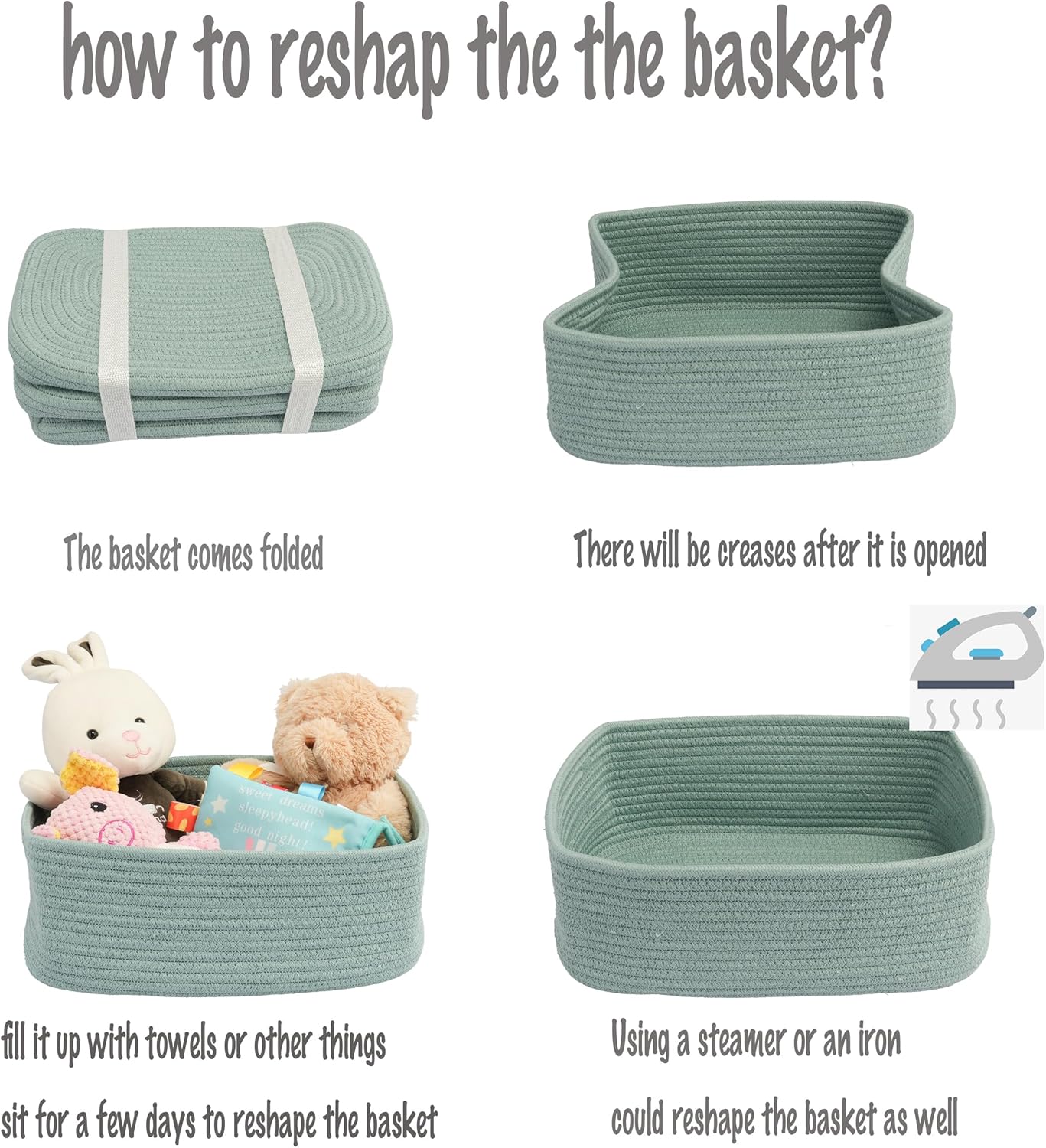 Small Woven Storage Baskets " Decorative Rope Bins for Organizing / Green / Regular / 12 x 8 x 5