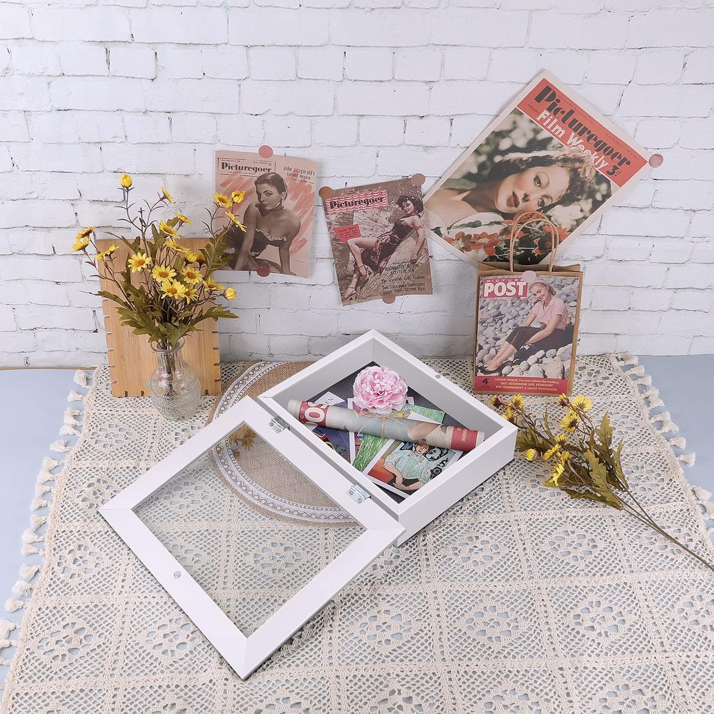 8.5x11 Shadow Box Frame Display Case, 2-inch Depth (White, 4 Pack) | Strengthened Glass Cover, Display Box for Wall and
