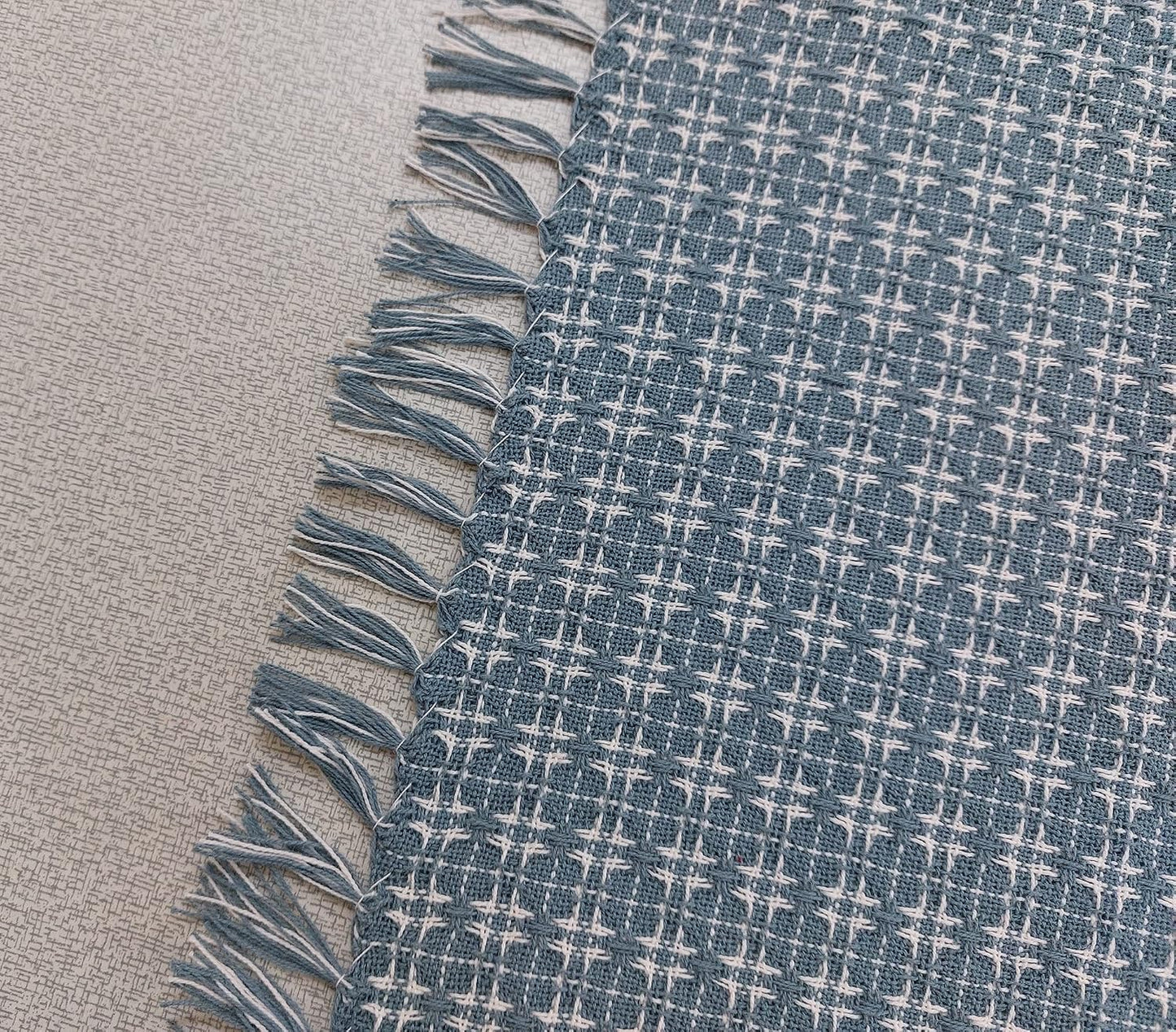 Table Cloth, Wedgewood Blue/White Woven Fringed, 100% Cotton Table Cover, Size 60x102 Inch, Suitable for Formal Dining