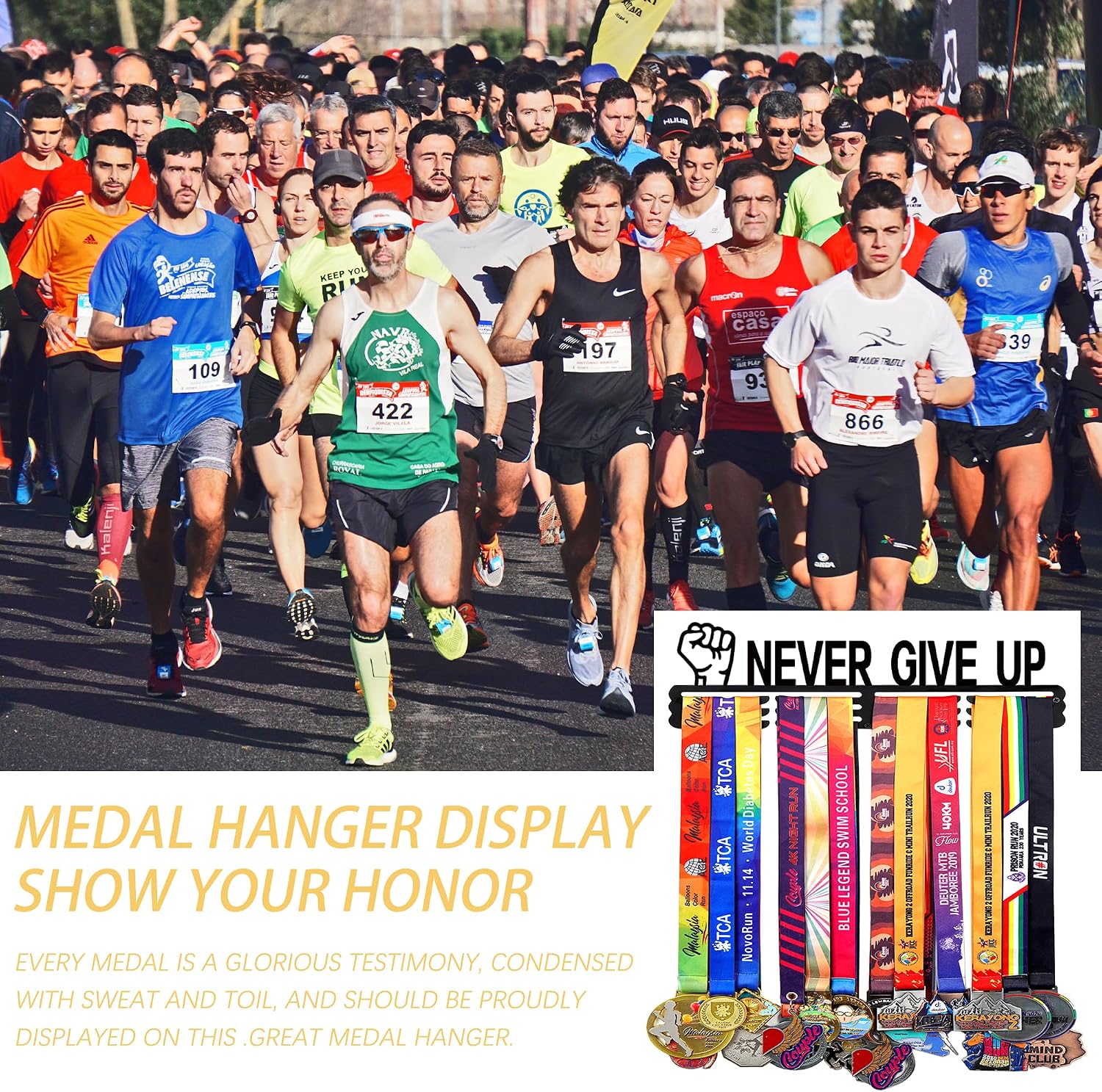 Goutoports Medal Hanger Display Rack - Personalized Award Ribbon Organizer for Sports Race Runner Gymnastics Plaques