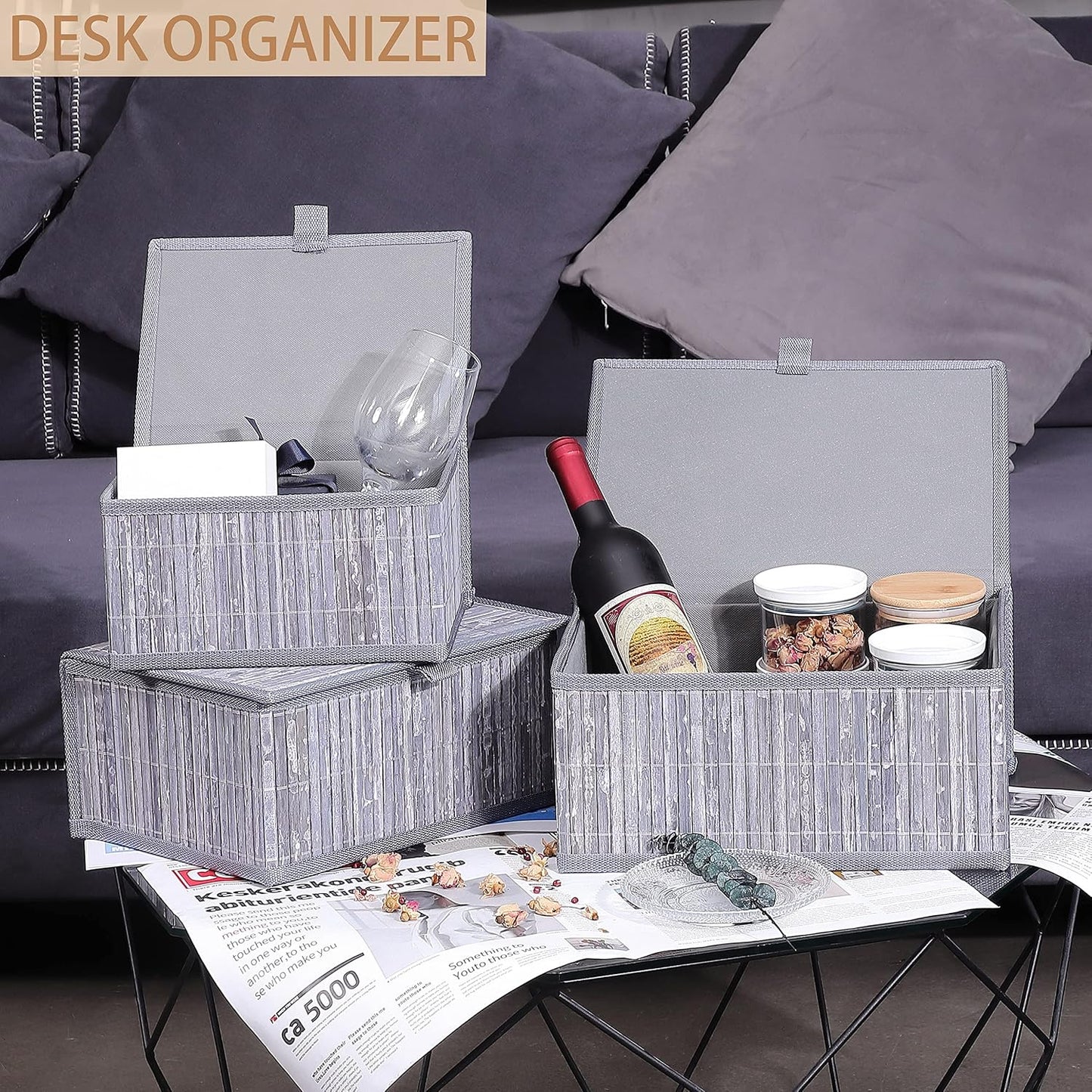 Woven Lined Storage Basket / Gray Marble / Set of 3