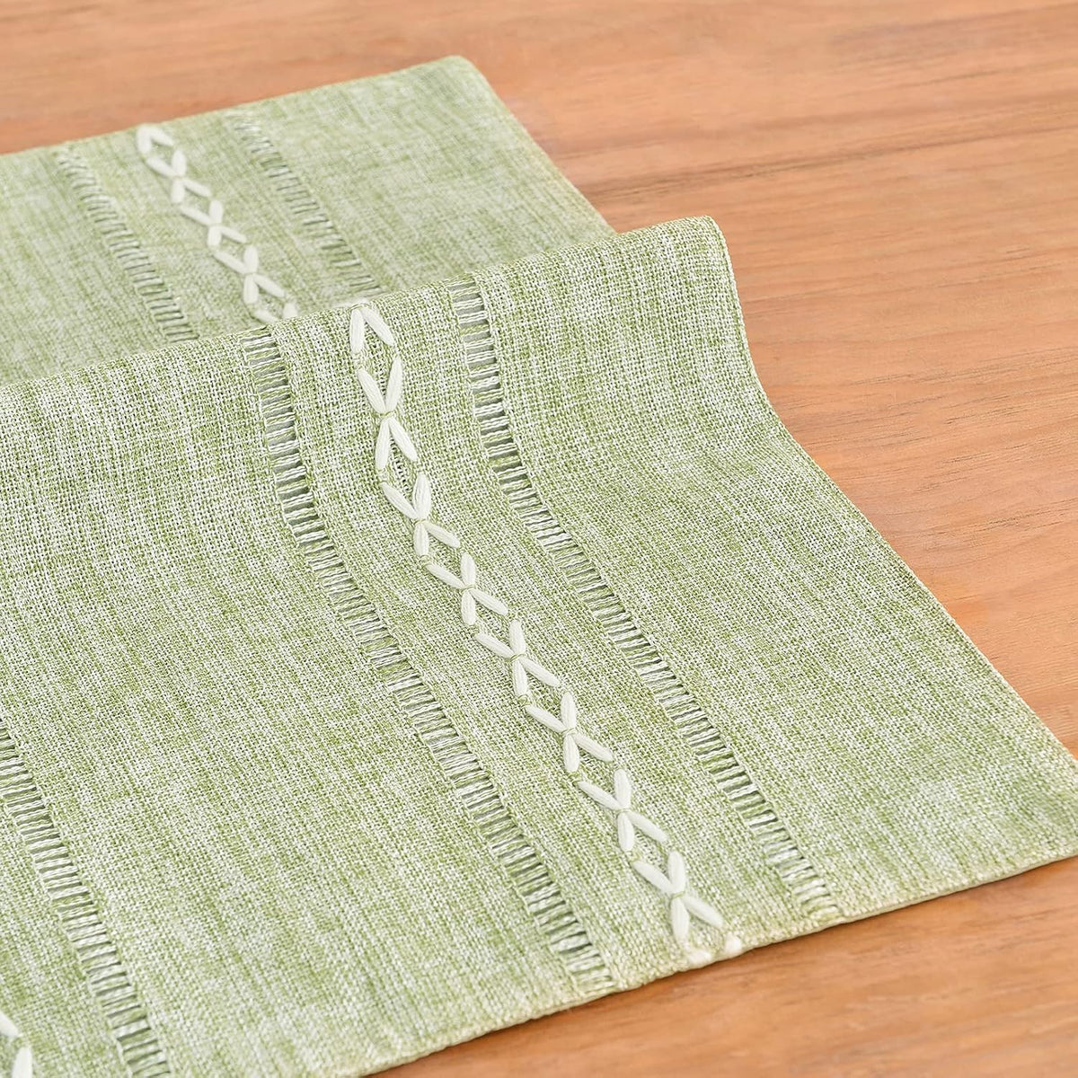 Wracra Cotton Linen Place Mats, Sage Green Embroidered Placemats Set of 8 | Placemats 12 x 18 Inch; Cotton Linen Woven