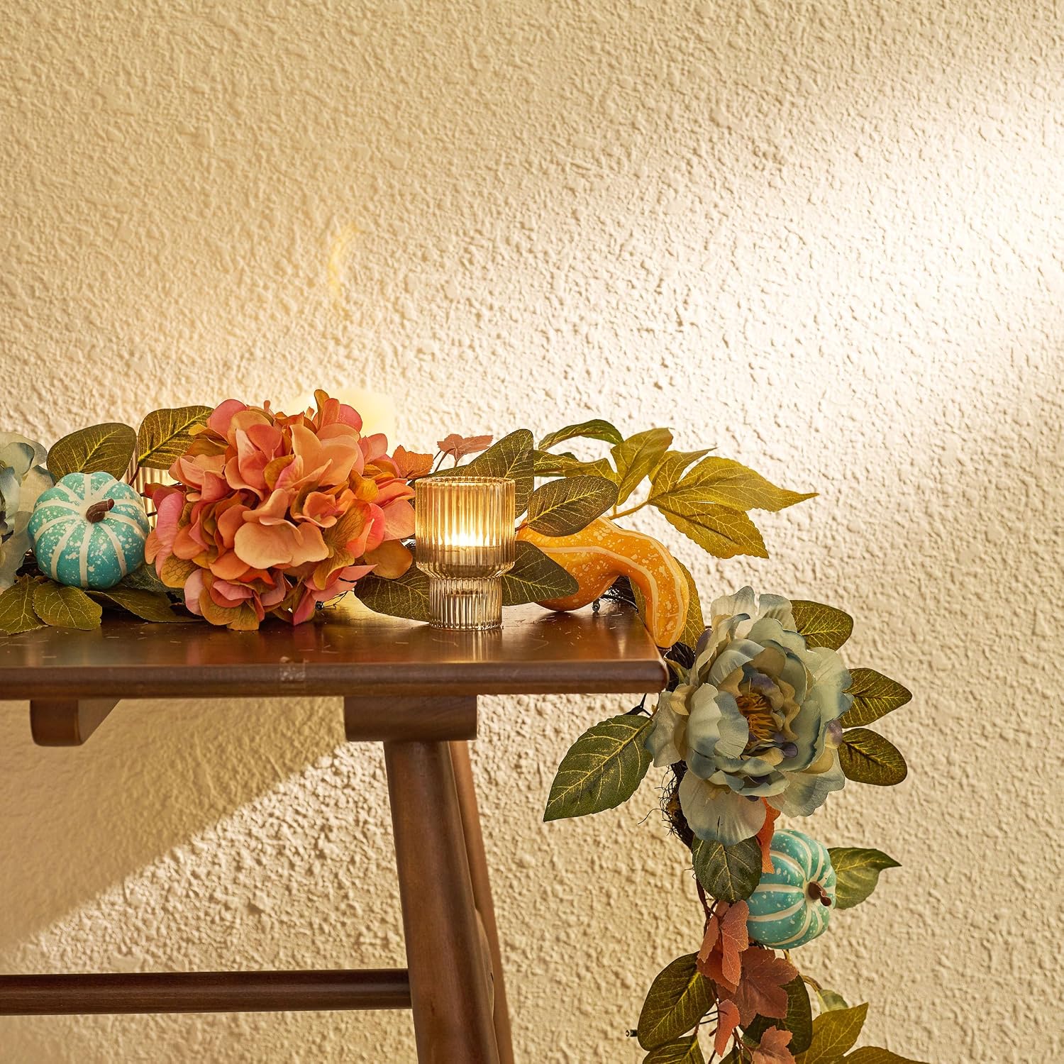 Artificial Fall Autumn Floral Garland / Orange and Blue / 6 ft