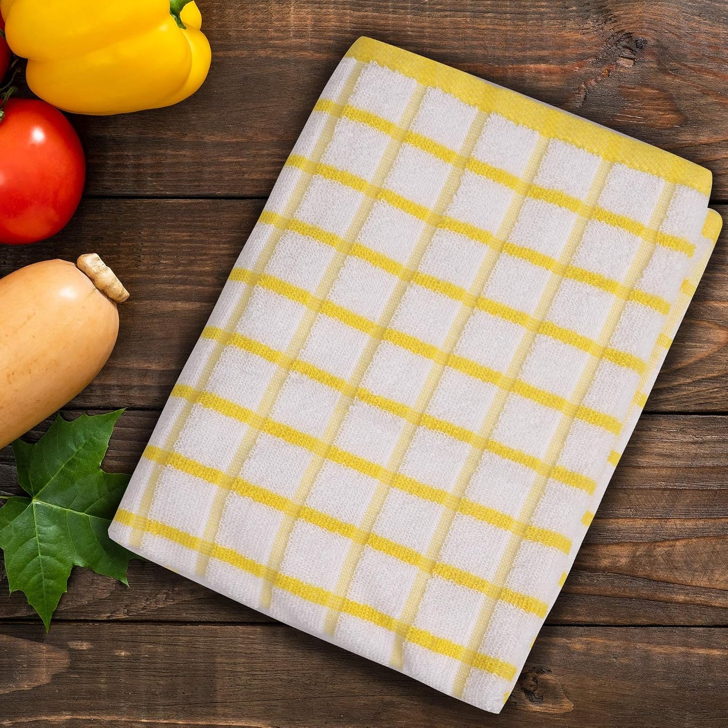 Urban Villa Kitchen Towels Cotton Dish Towels 20”x30” (Set of 3) Yellow Wht