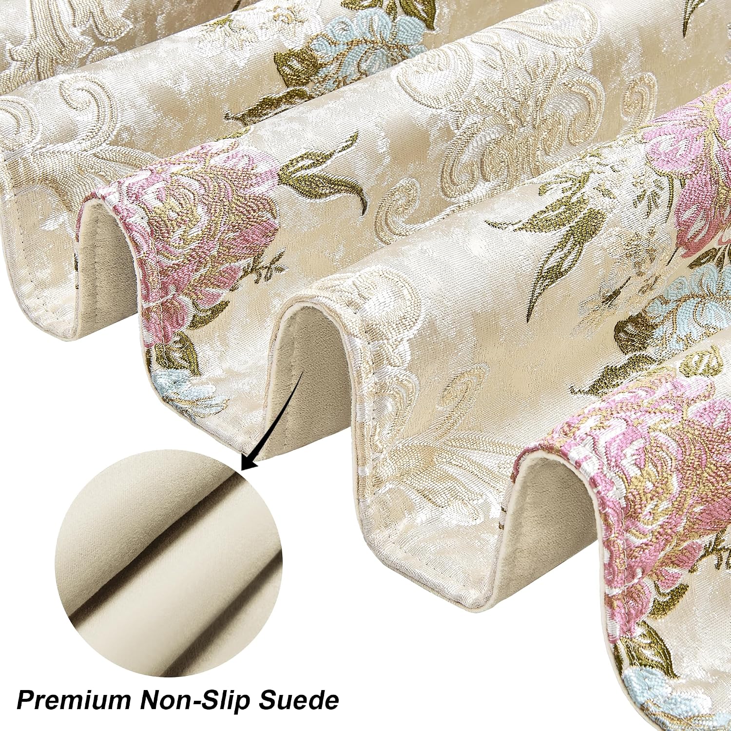 Loom and Mill European Jacquard Floral Table Runner 13x90 inch,Pearly Beige | Elegant Damask Dining Table Runners with