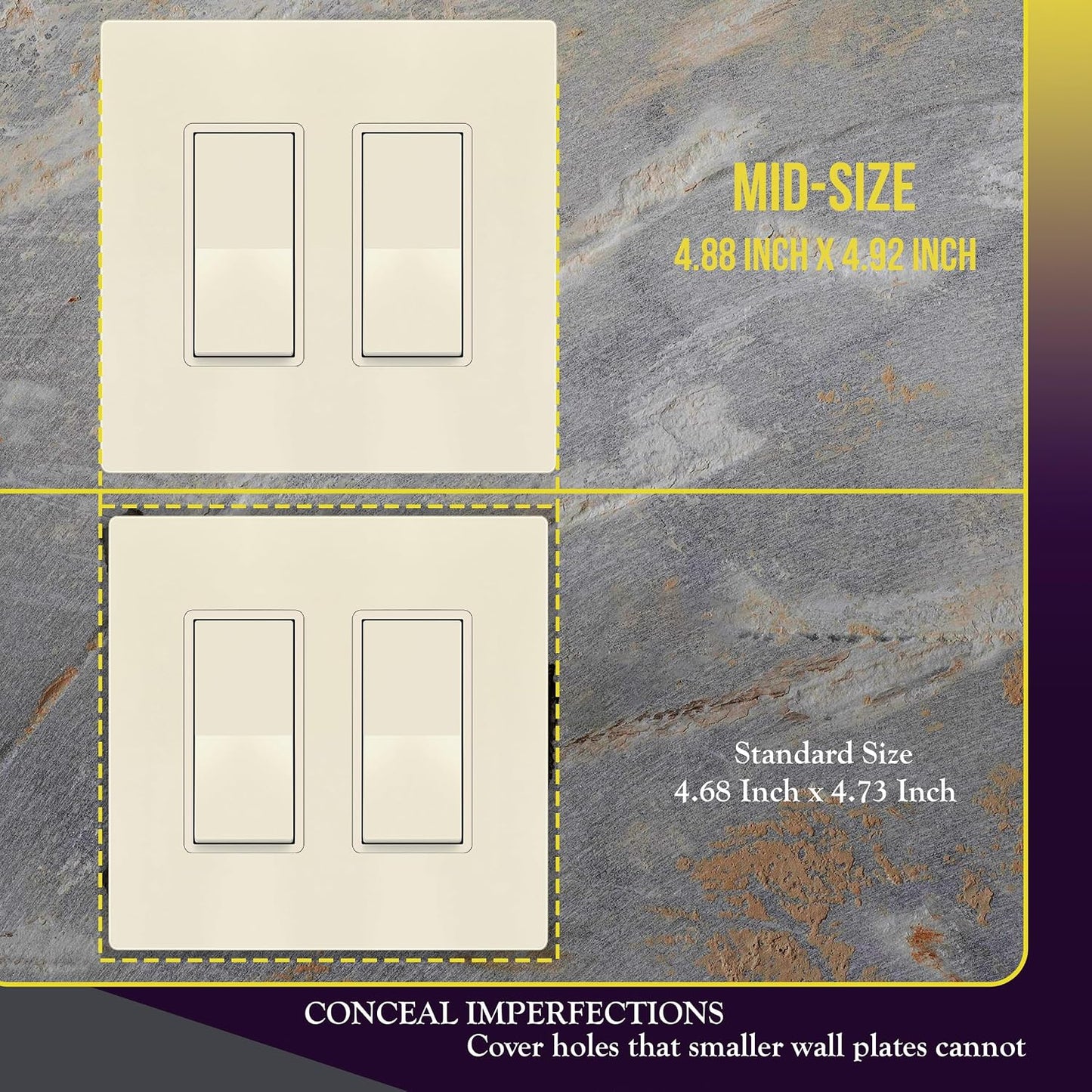 ENERLITES 2-Gang Light Almond Mid-Size Screwless Decorator Wall Plate