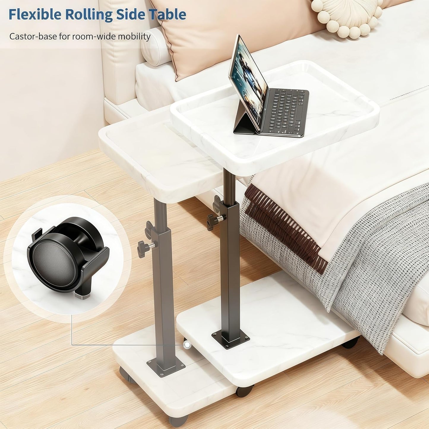 360°Swivel TV Tray Table for Small Spaces / L15.7*w11.8 / White-height Adjustable
