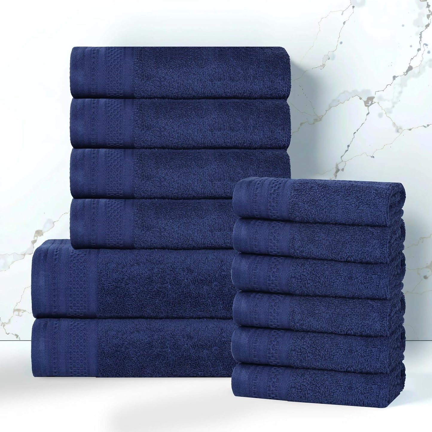 Superior Honeycomb 100% Cotton 500 GSM 12 Piece Bath Towel Set, 6 Washcloths, 4 Hand, 2 Bath Towels, Ideal for