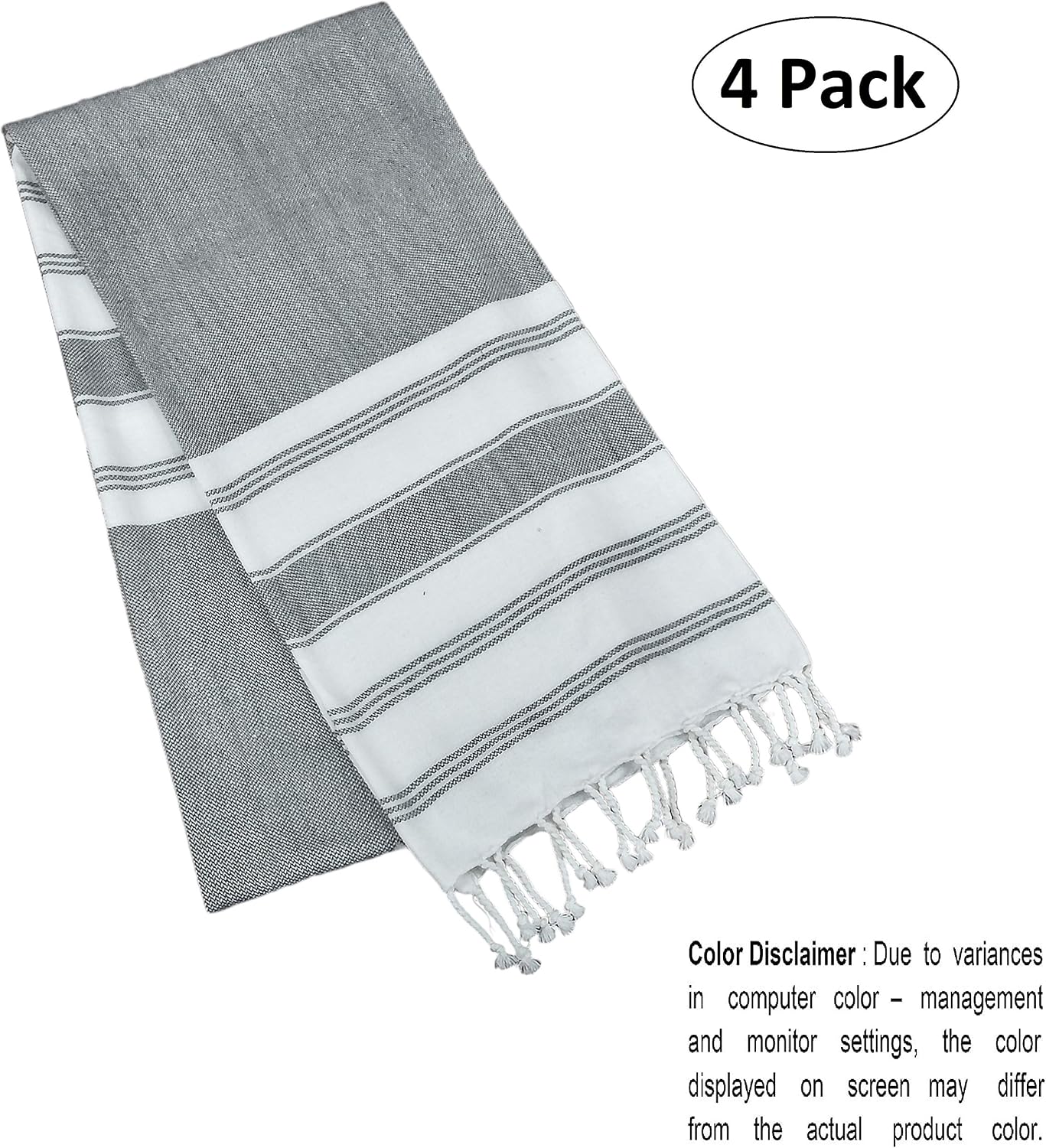 GLAMBURG Peshtemal Turkish Towel Cotton Beach Towels Oversized 36x71 Set of 4, Cotton Beach Towels for Adults, Soft