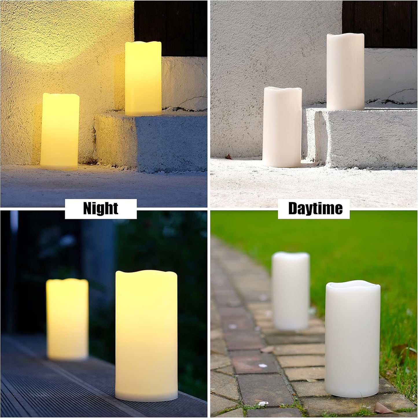 NONNO&ZGF 4X8 inch Huge Outdoor IP44 Warm White LED Rainproof Waterproof Candles, Large Flameless Battery LED Pillar