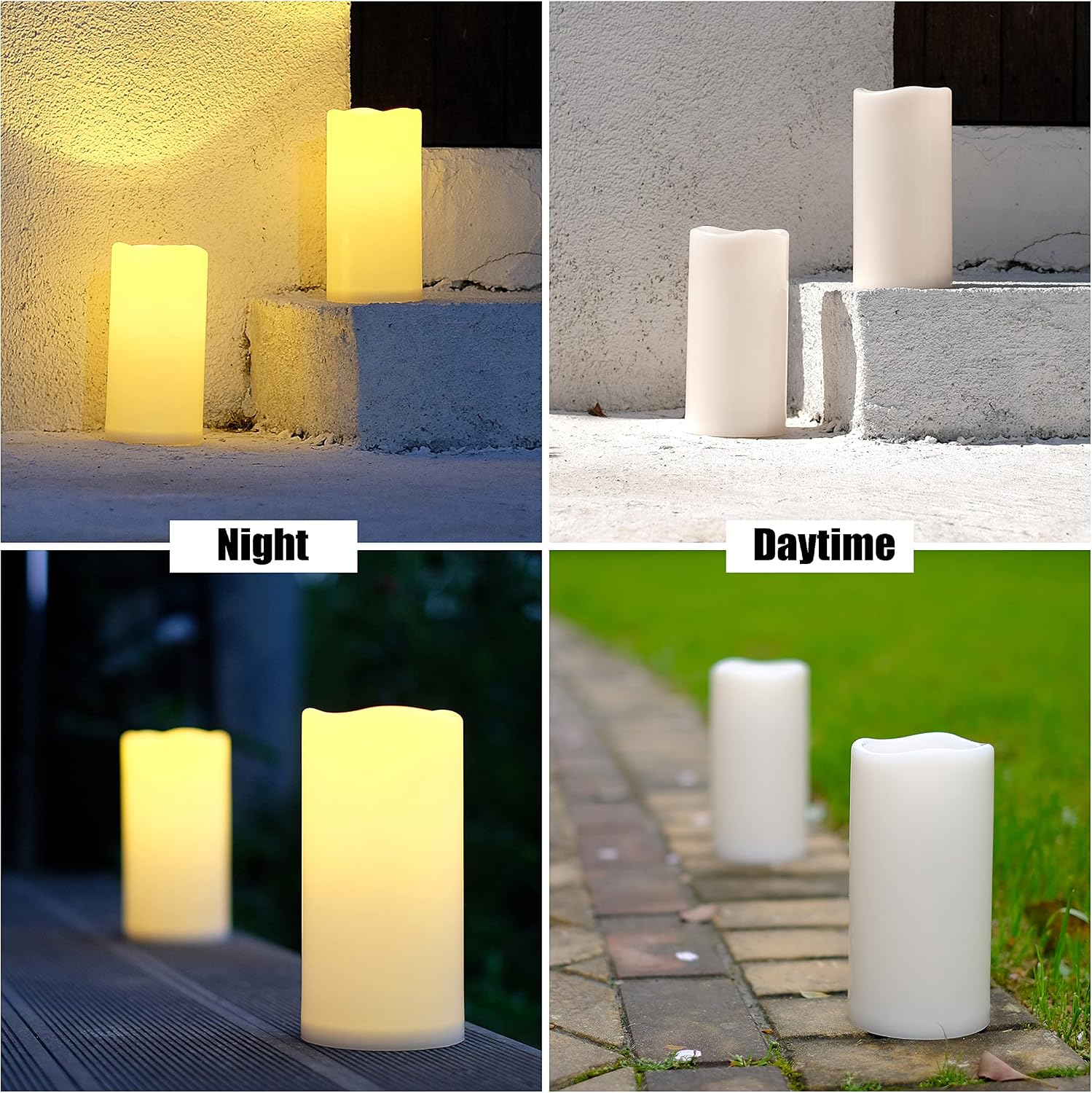 NONNO&ZGF 4X8 inch Huge Outdoor IP44 Warm White LED Rainproof Waterproof Candles, Large Flameless Battery LED Pillar