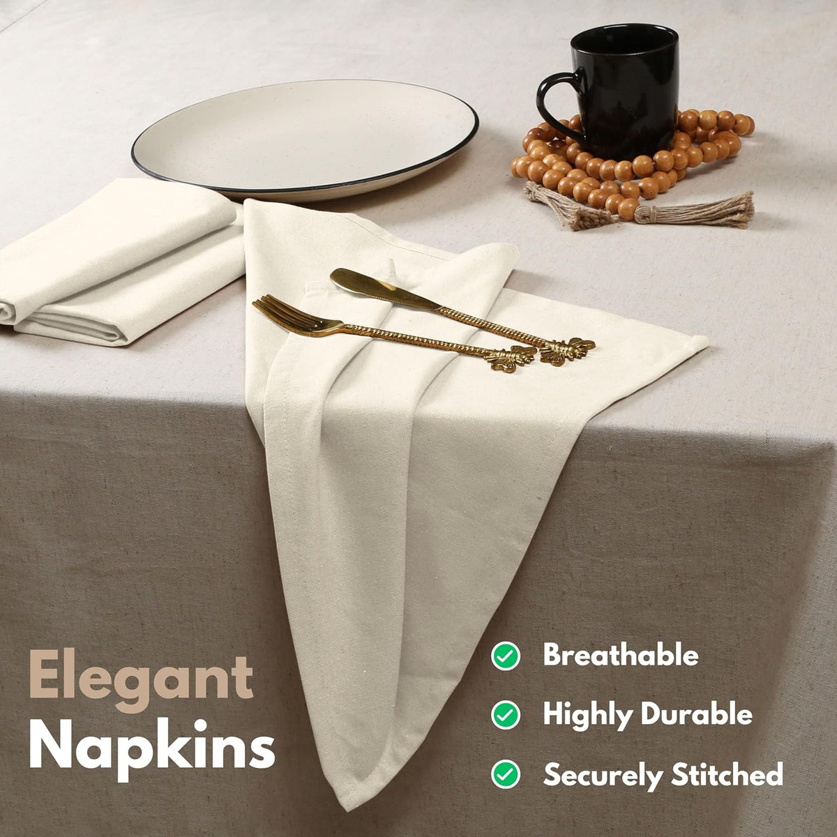 Native Fab Cloth Dinner Napkins, 12 Pack, 100% Cotton, 17x17 Inches, Soft Texture, Machine Washable, Colorfast