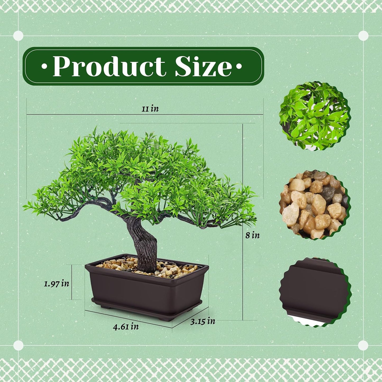 Artificial Bonsai Tree Small Fake Plants Decor / Green-ficus / 8 Inch