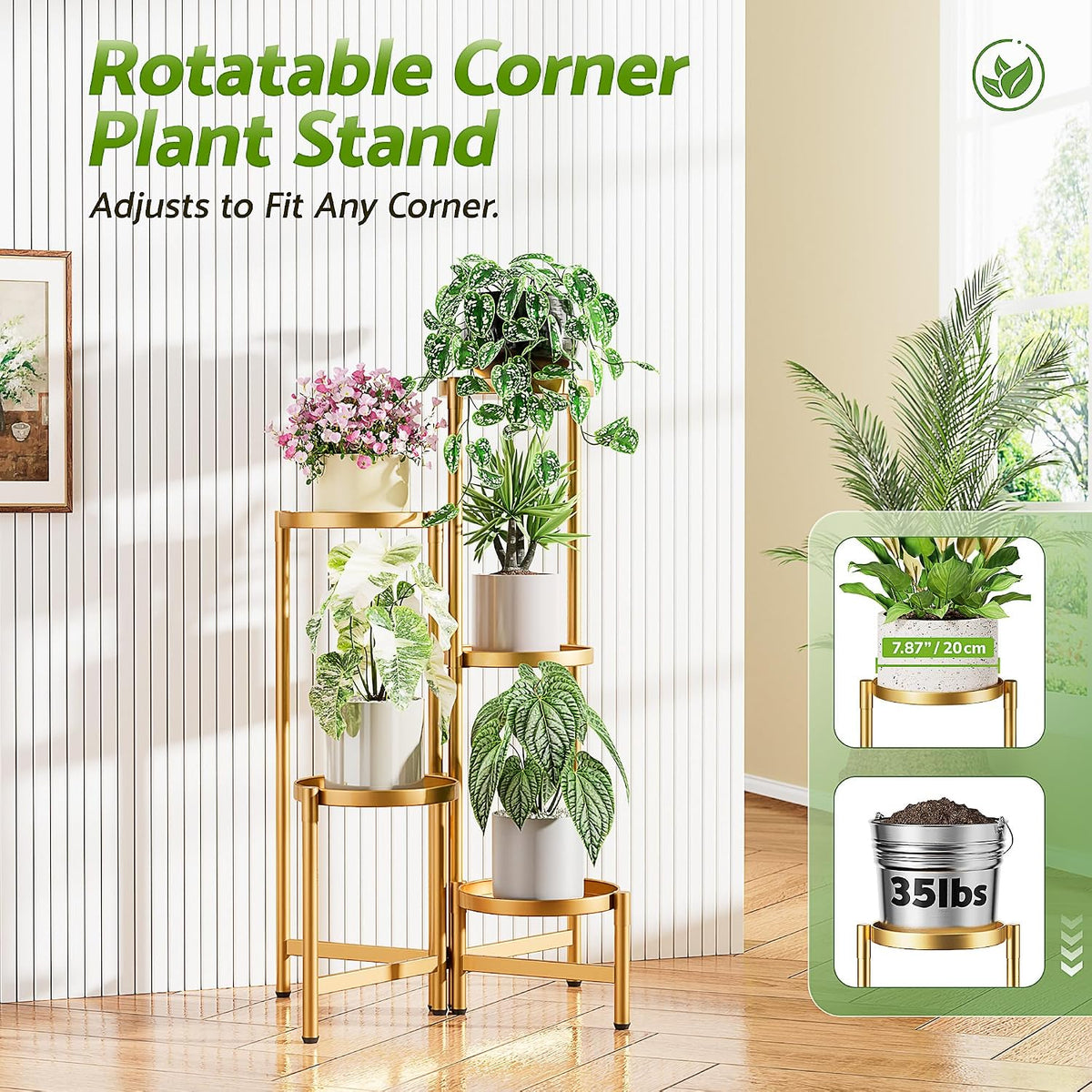 Gold Stand Plants, 5 Tiered Plant Stand Indoor for Multiple Large Planter, Tall Heavy Duty Adjustable Folding Rack with