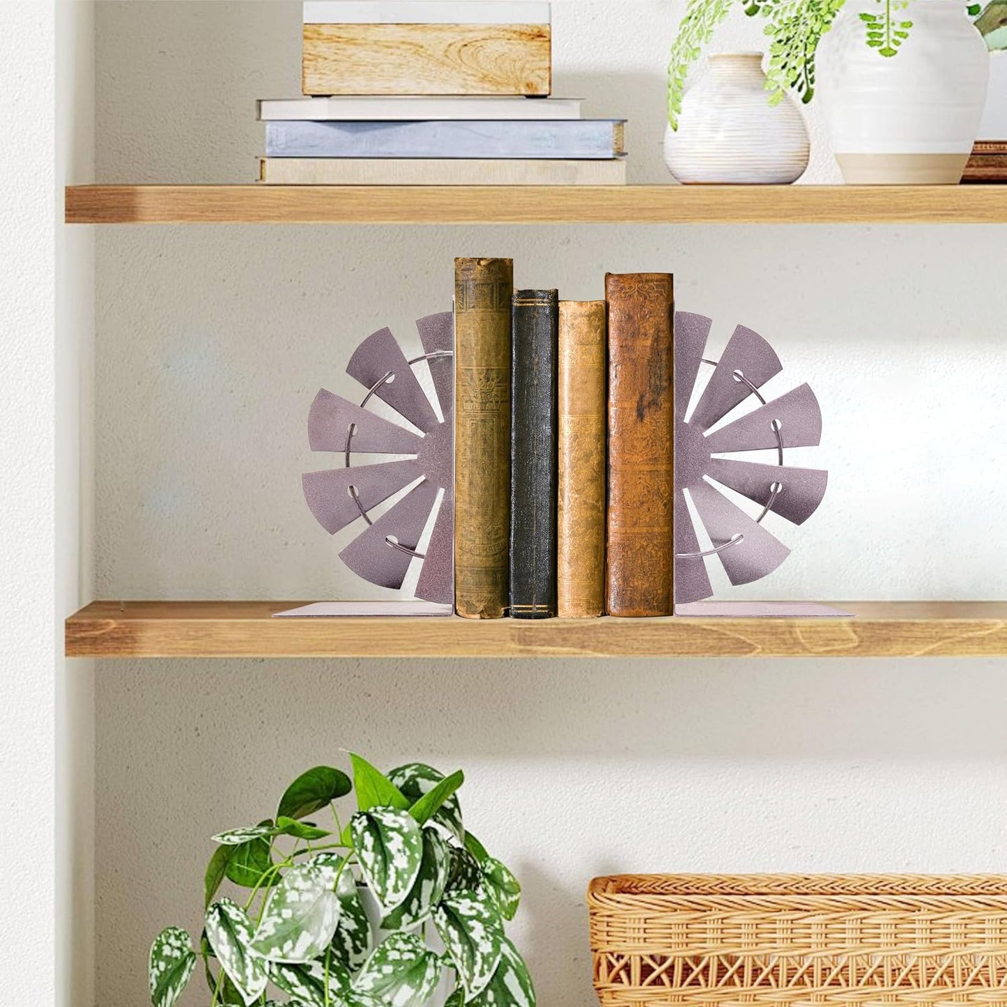 Rustic Windmill Bookends / Decorative Book Holders