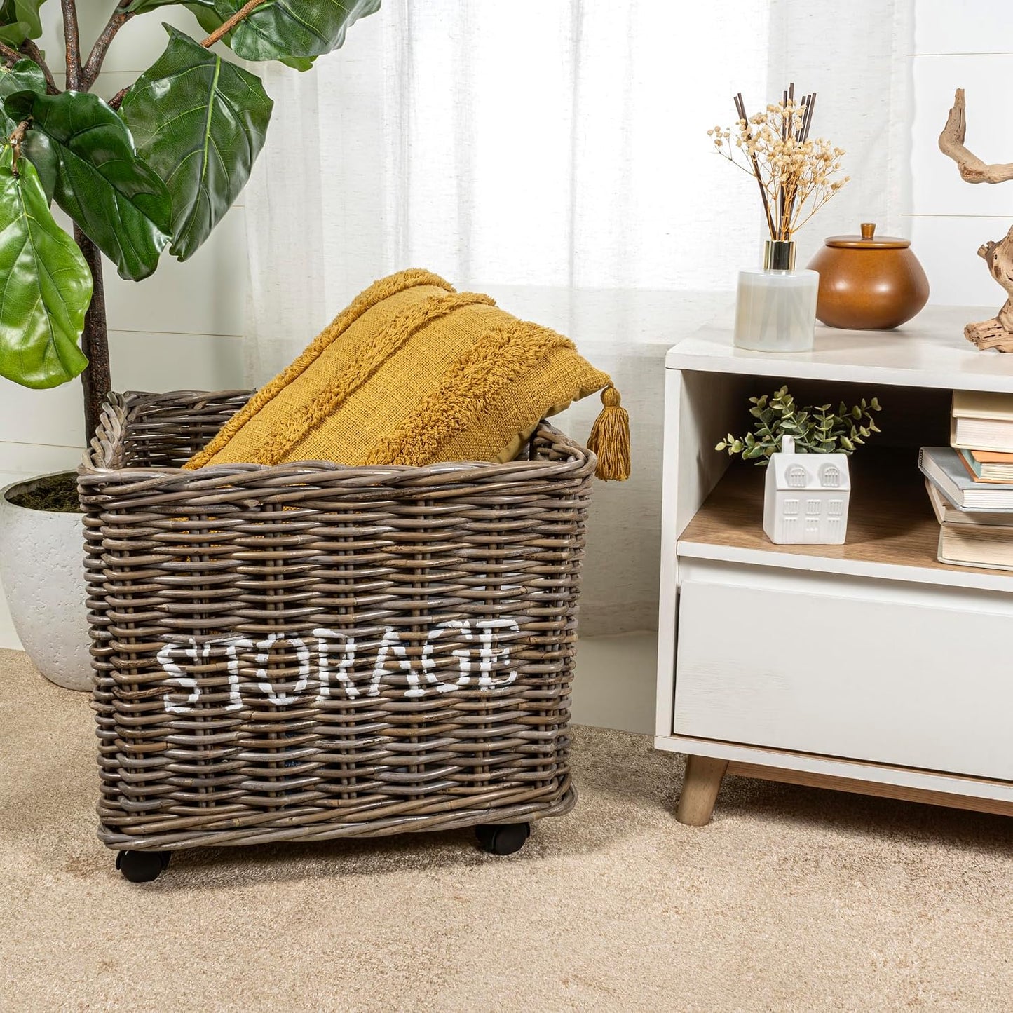 BSK1001A Yael Coastal Hand-Woven "STORAGE" Rattan Basket
