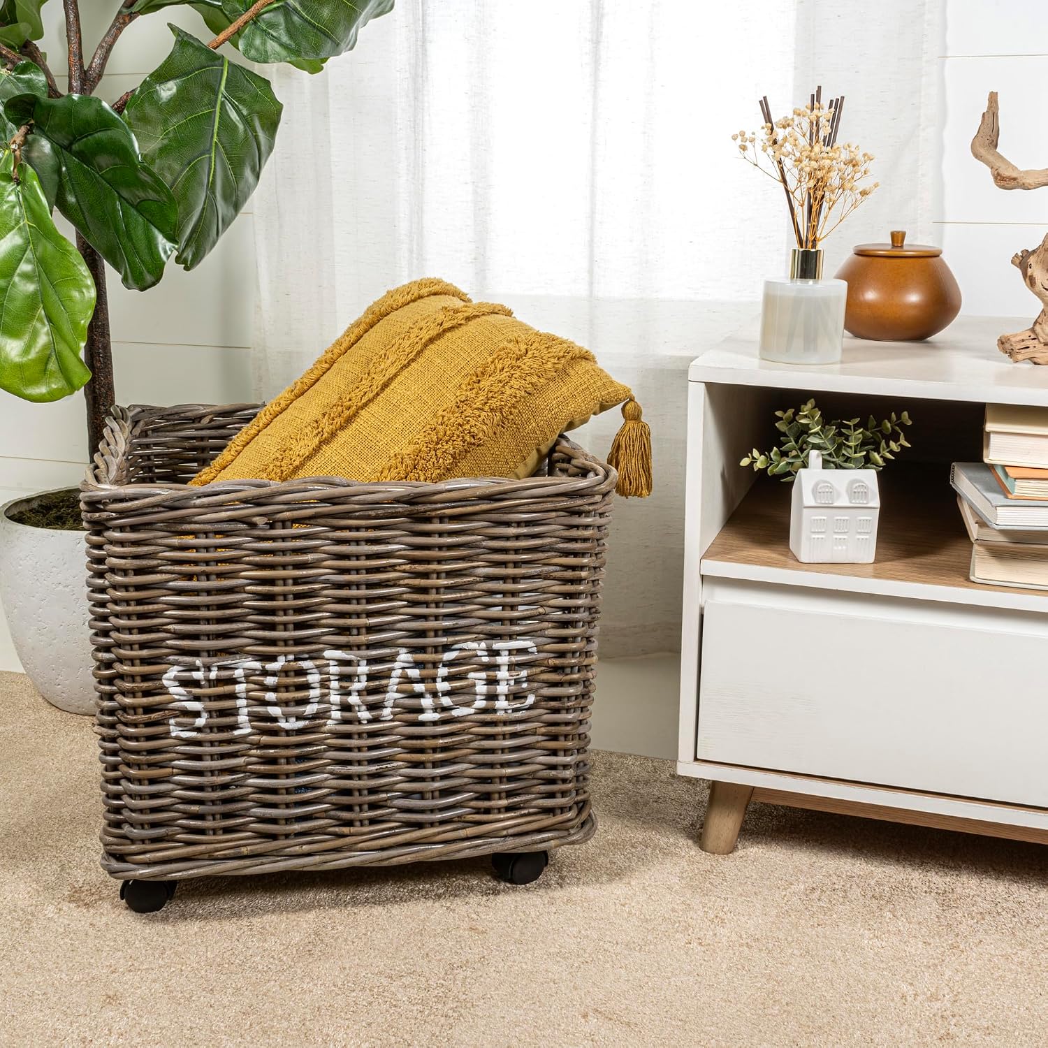 BSK1001A Yael Coastal Hand-Woven "STORAGE" Rattan Basket