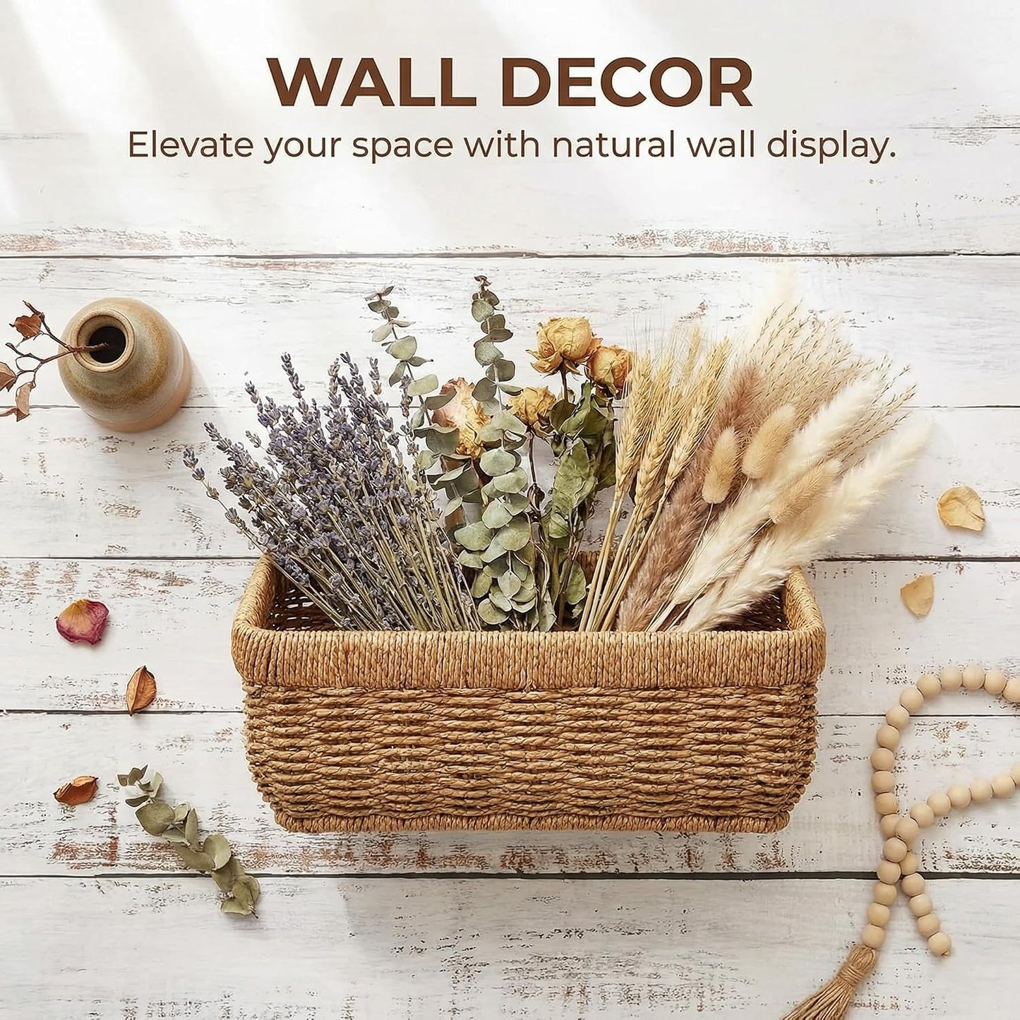 Wall Hanging Baskets Woven Basket Boho Style Fruit Basket Storage Baskets for Organizing / 11 Inch