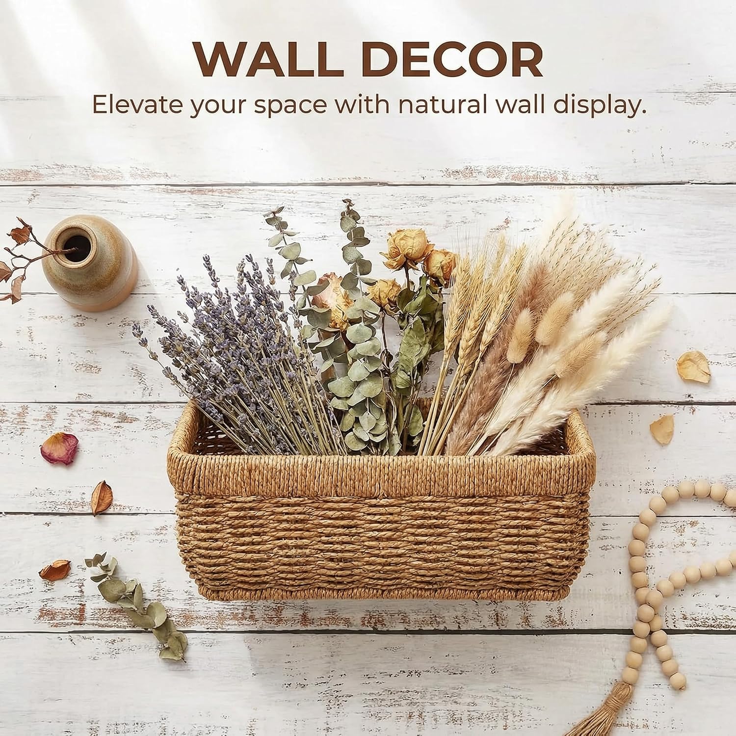 Wall Hanging Baskets Woven Basket Boho Style Fruit Basket Storage Baskets for Organizing / 11 Inch