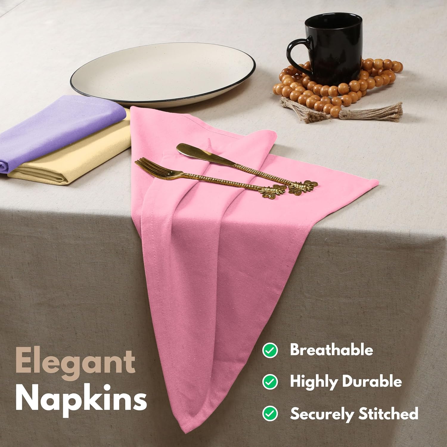 Native Fab Premium Multicolor Cloth Napkins 12 Pack, 100% Cotton, 17"x17", Soft, Reusable Table Linen, Ideal for Easter