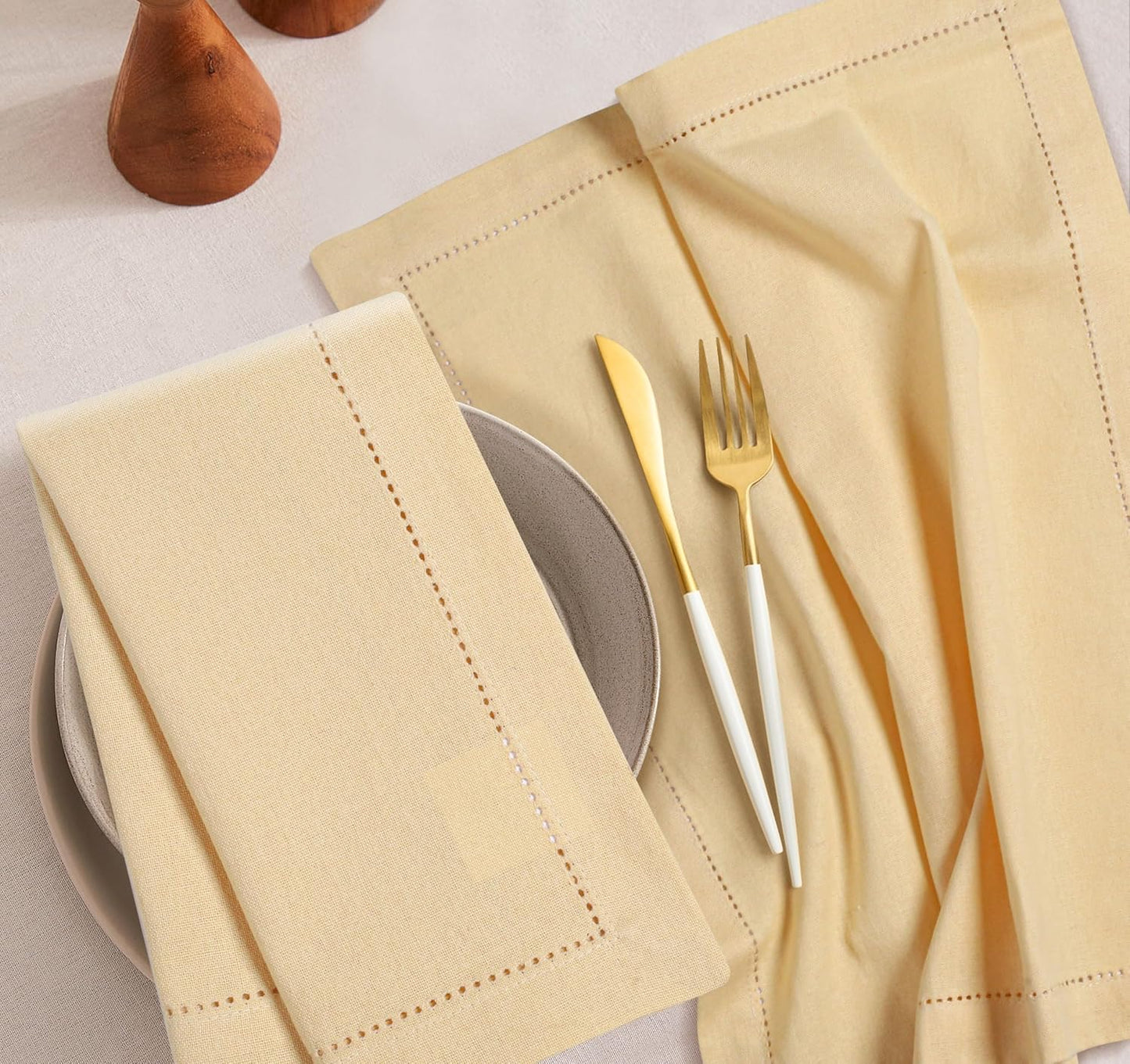 Bedding Craft Cotton Dinner Cloth Napkins Set of 12 – 18x18 Apricot Gelato Hemstitched – Machine Washable Fabric