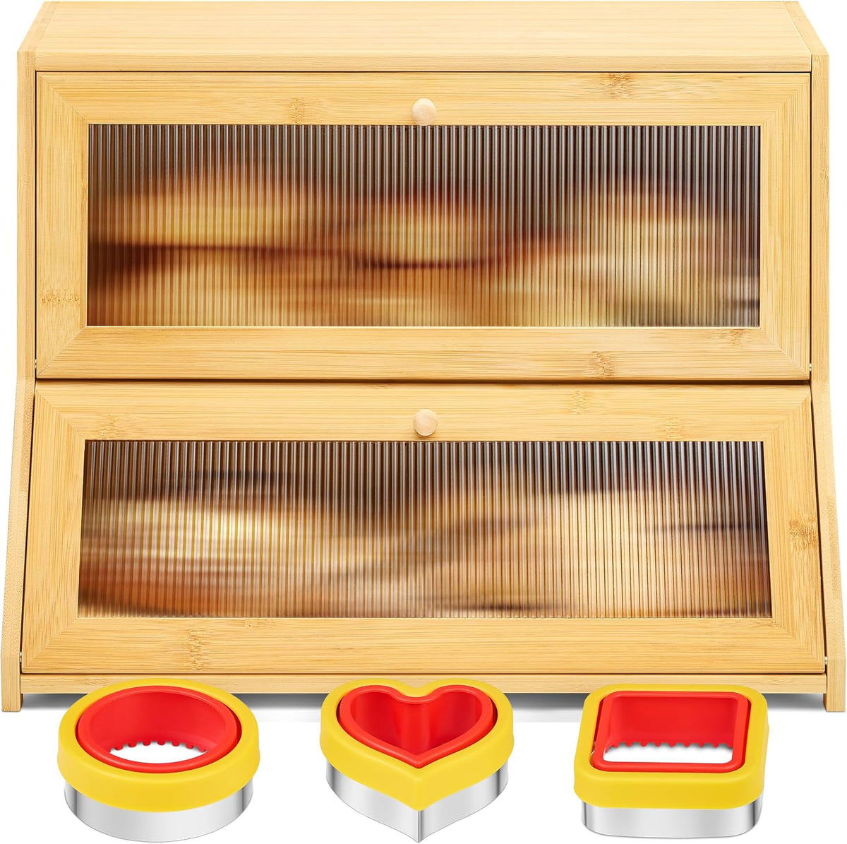 Large Bread Box for Kitchen Countertop - Bamboo Wooden Bread Box, Vintage Breadbox Countertop Cabinet, Double-Layer XL
