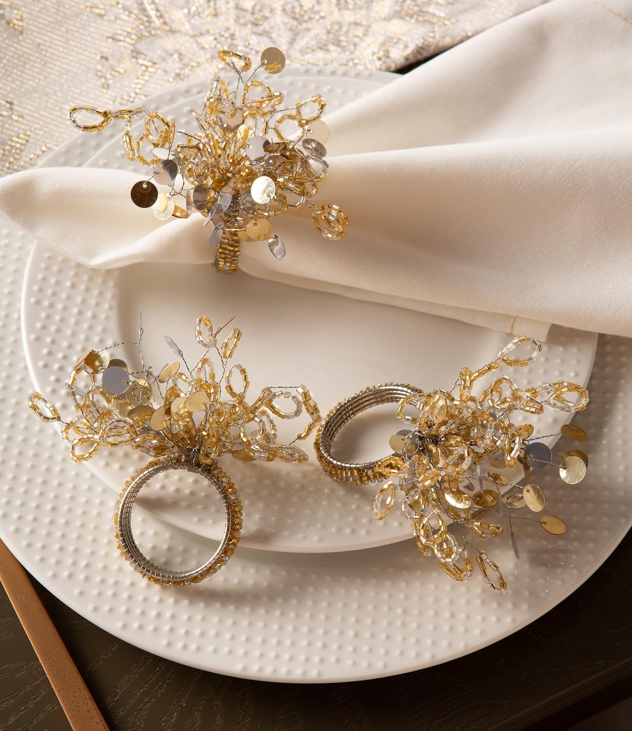 DII Christmas Thanksgiving Holiday Tabletop Décor Collection Decorative Napkin Ring Holder Set, 1.5" Diameter, Gold
