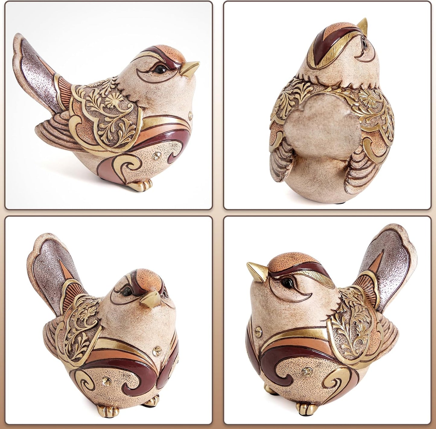 Bird Figurines / Bird Statue Sculpture / Brown