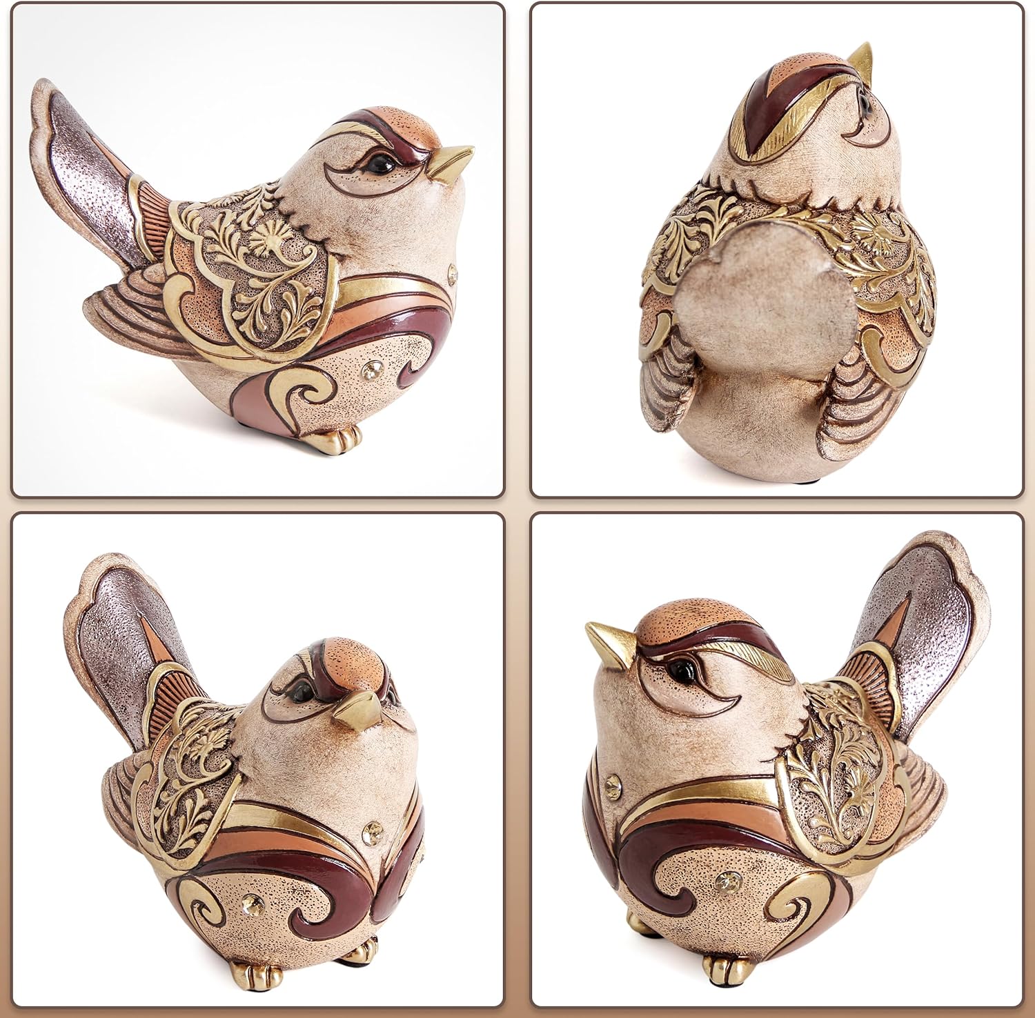 Bird Figurines / Bird Statue Sculpture / Brown
