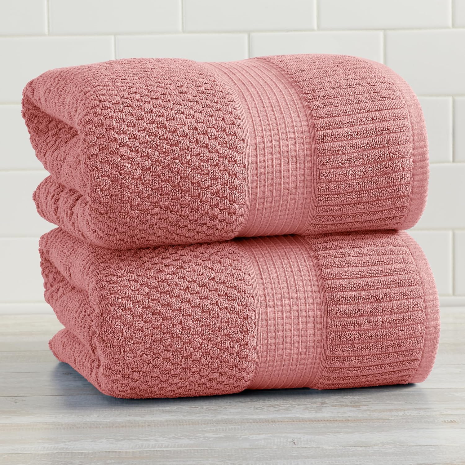 NY Loft 100% Cotton 2-Pack Oversized Bath Towel Set | Rose | Quick-Dry | Two Oversized 35" x 70" Bath Towels / Bath