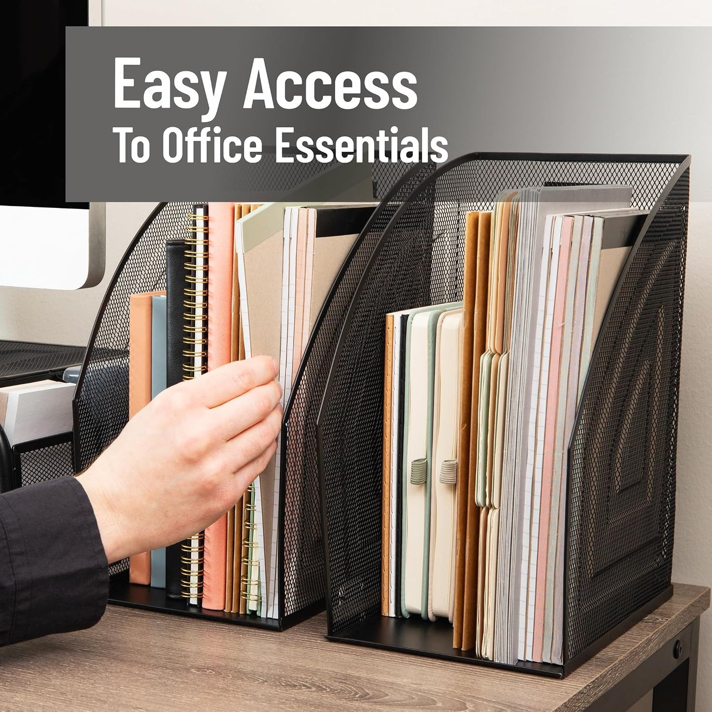 Mind Reader Vertical File Organizers, Desktop File Holders for Folders, Magazines, and Paperwork, Workspace Organizer